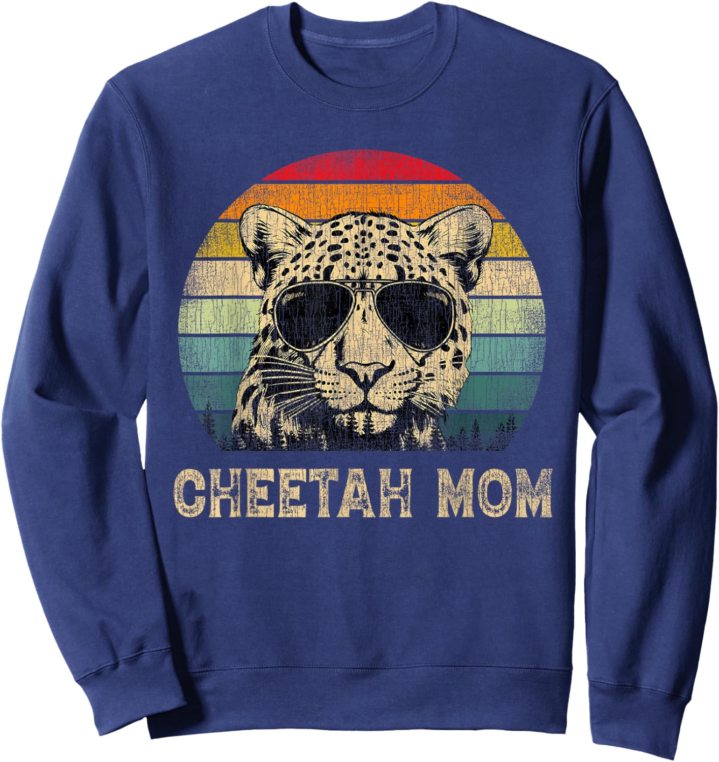 Vintage Cheetah Mom Cheetah Lovers Mommy Mother's Day Sweatshirt - Sweatshirt | Navy