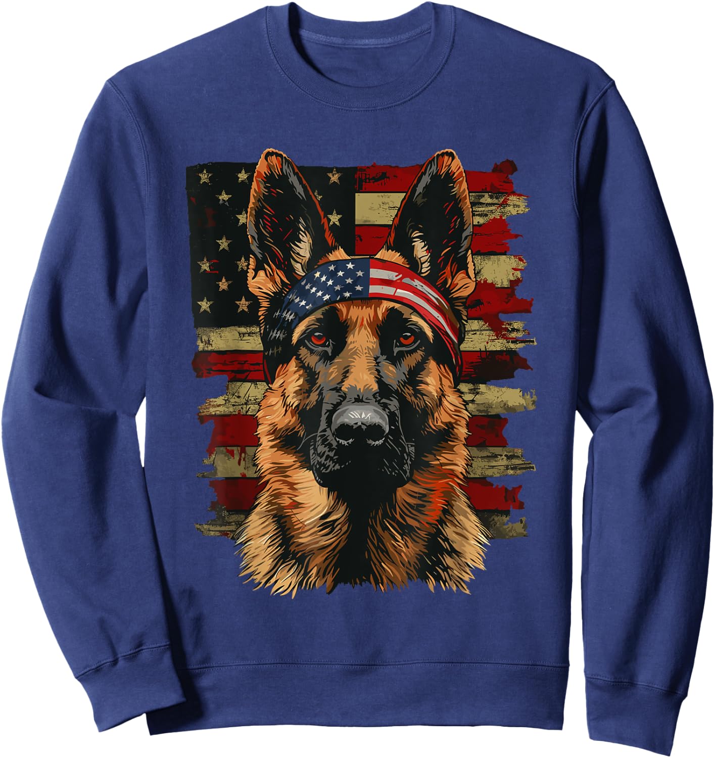 German Shepherd Patriotic 4th Of July USA American Flag Sweatshirt - Sweatshirt | Navy
