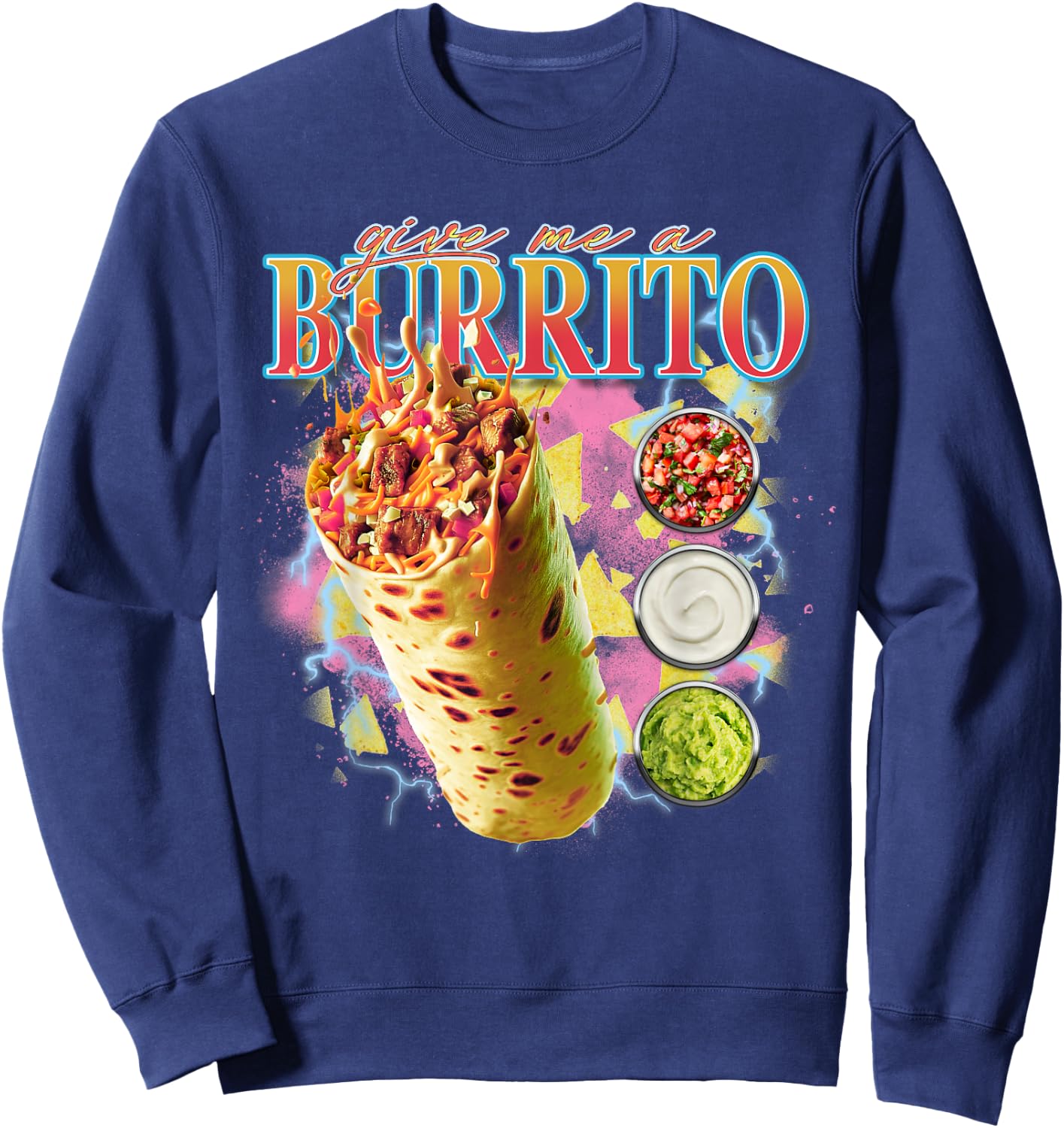 Give Me A Burrito 90s Bootleg Rap Rock Concert Sweatshirt - Sweatshirt | Navy
