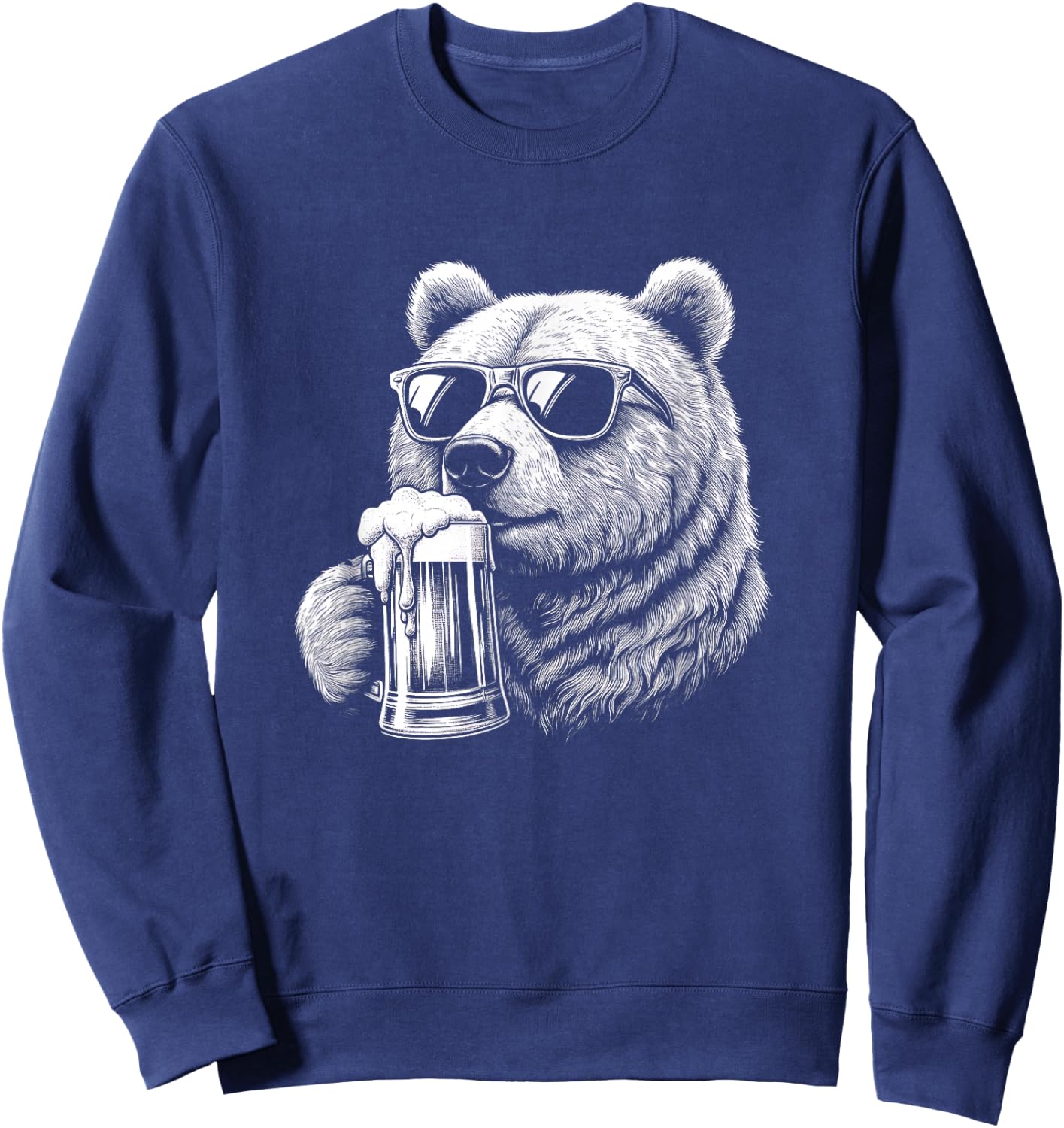 Bear Drinking Beer With Sunglasses Graphic Art Design Sweatshirt - Sweatshirt | Navy
