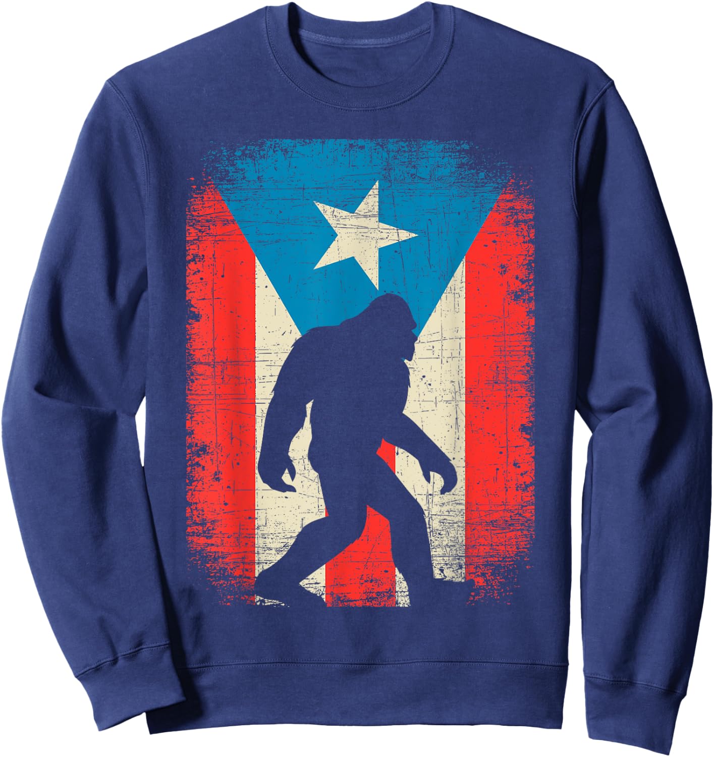 Bigfoot Puerto Rico Flag Funny Retro Vintage Boricua Kids Sweatshirt - Sweatshirt | Navy