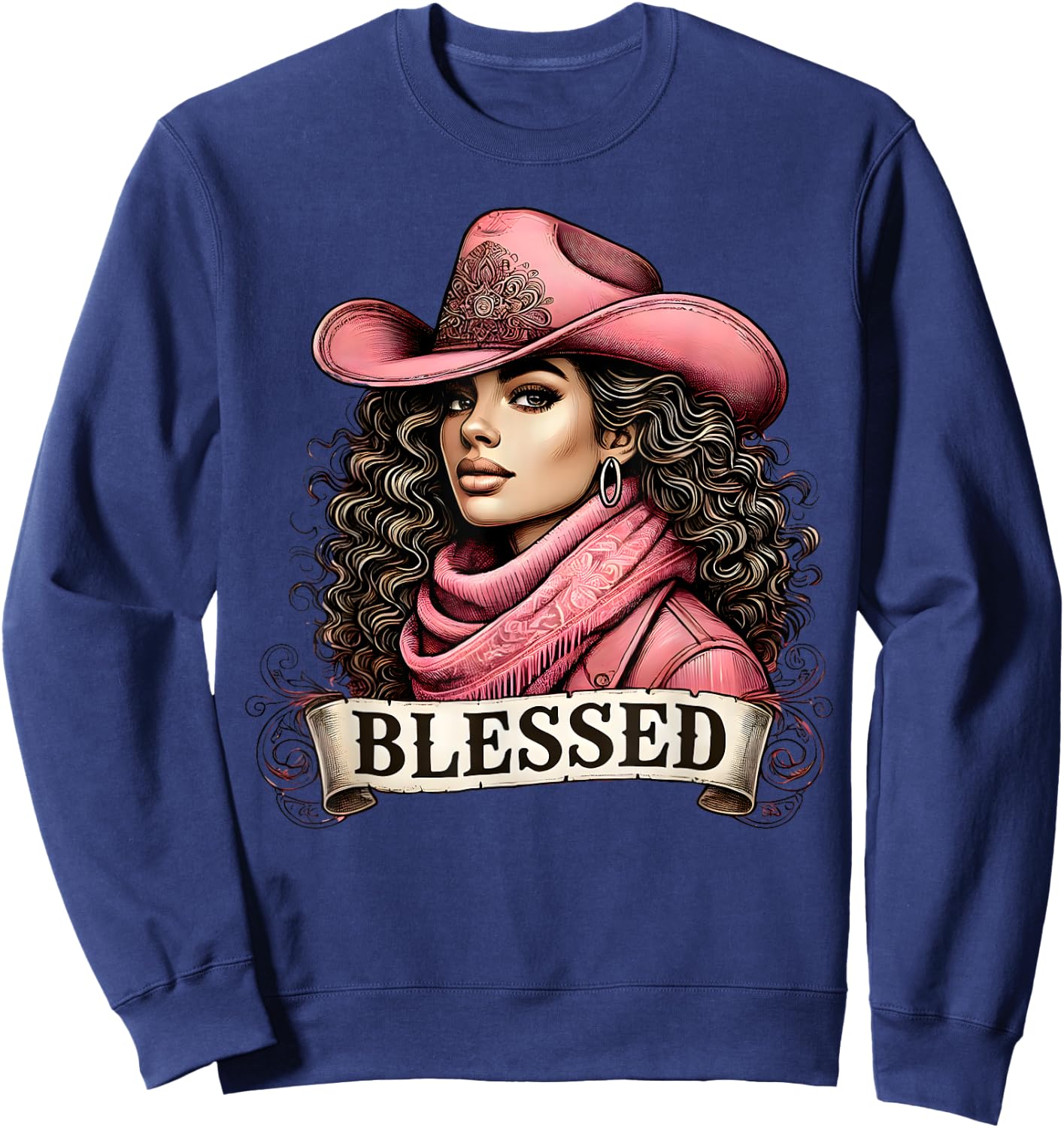 Blessed Black Cowgirl Christian Black Cowgirl Western Texas Sweatshirt - Sweatshirt | Navy