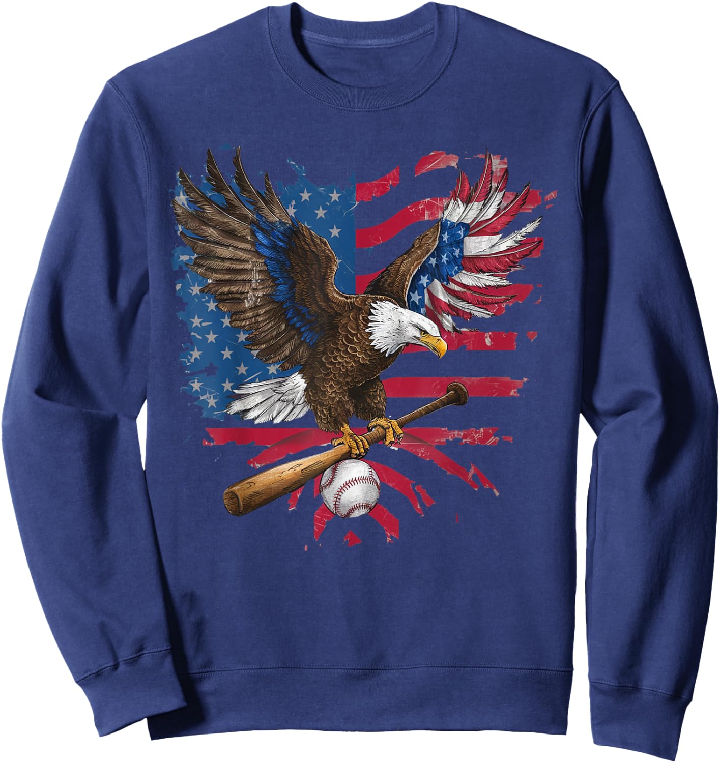 American Flag Baseball Player Bat Fan Catcher Pitcher USA Women Kids Men Sweatshirt - Sweatshirt | Navy