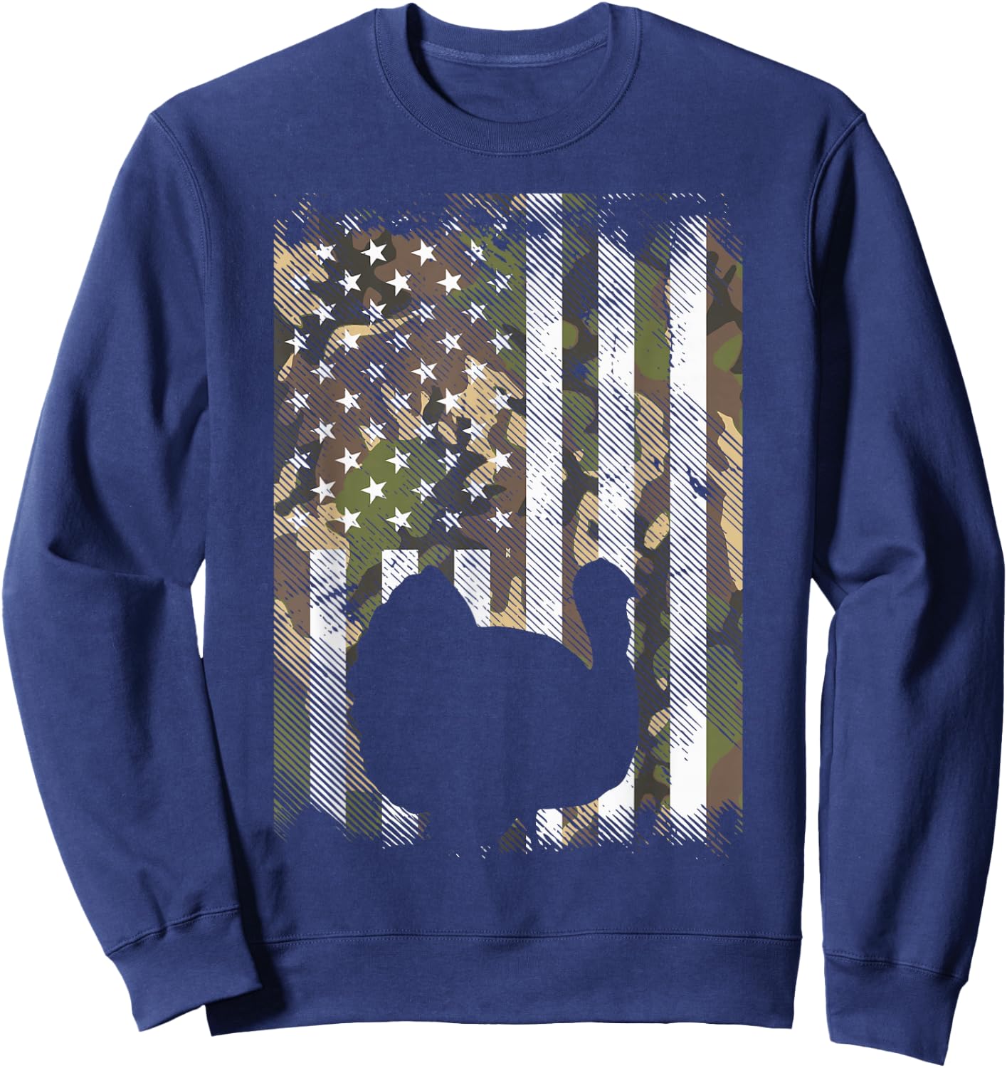 Camo US America Flag Turkey Day Hunting Thanksgiving Gift Sweatshirt - Sweatshirt | Navy