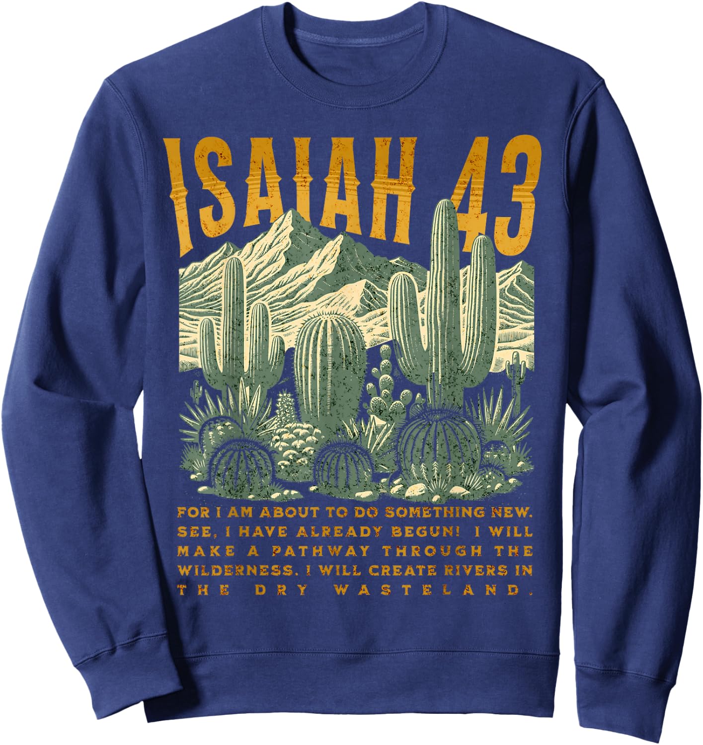 Boho Christian Bible Verse Trendy Jesus Southwest Cactus Sweatshirt - Sweatshirt | Navy