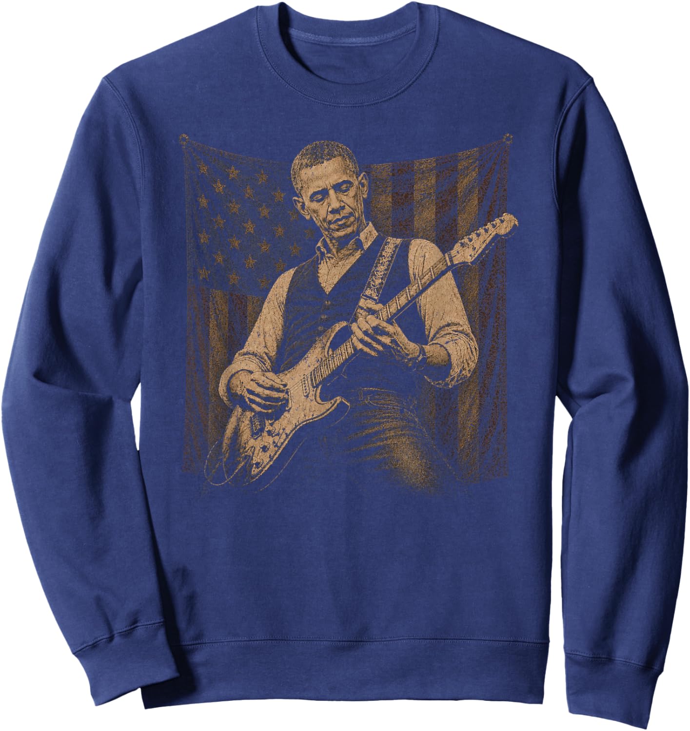 Barack Obama Playing Guitar Patriotic American Rock Music Sweatshirt - Sweatshirt | Navy