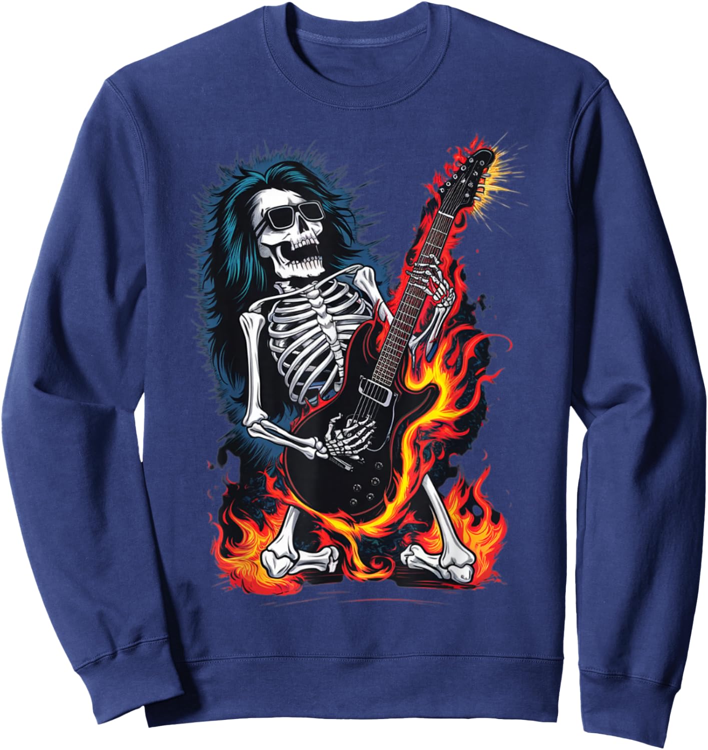 Skeleton Playing Guitar - Rock and Roll Band Sweatshirt - Sweatshirt | Navy