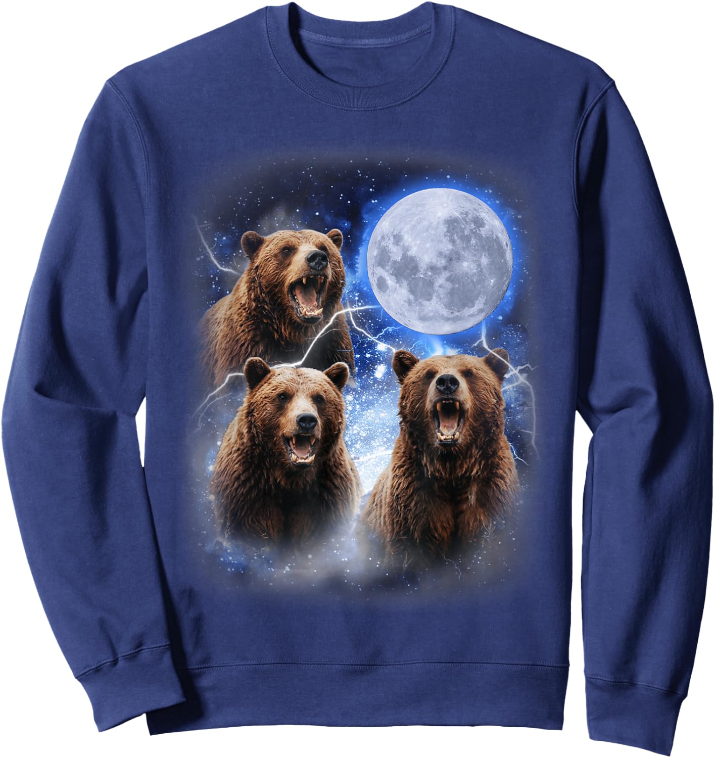 Three Grizzly Bears Howl at Moon Starry Mountain Forest Bear Sweatshirt - Sweatshirt | Navy
