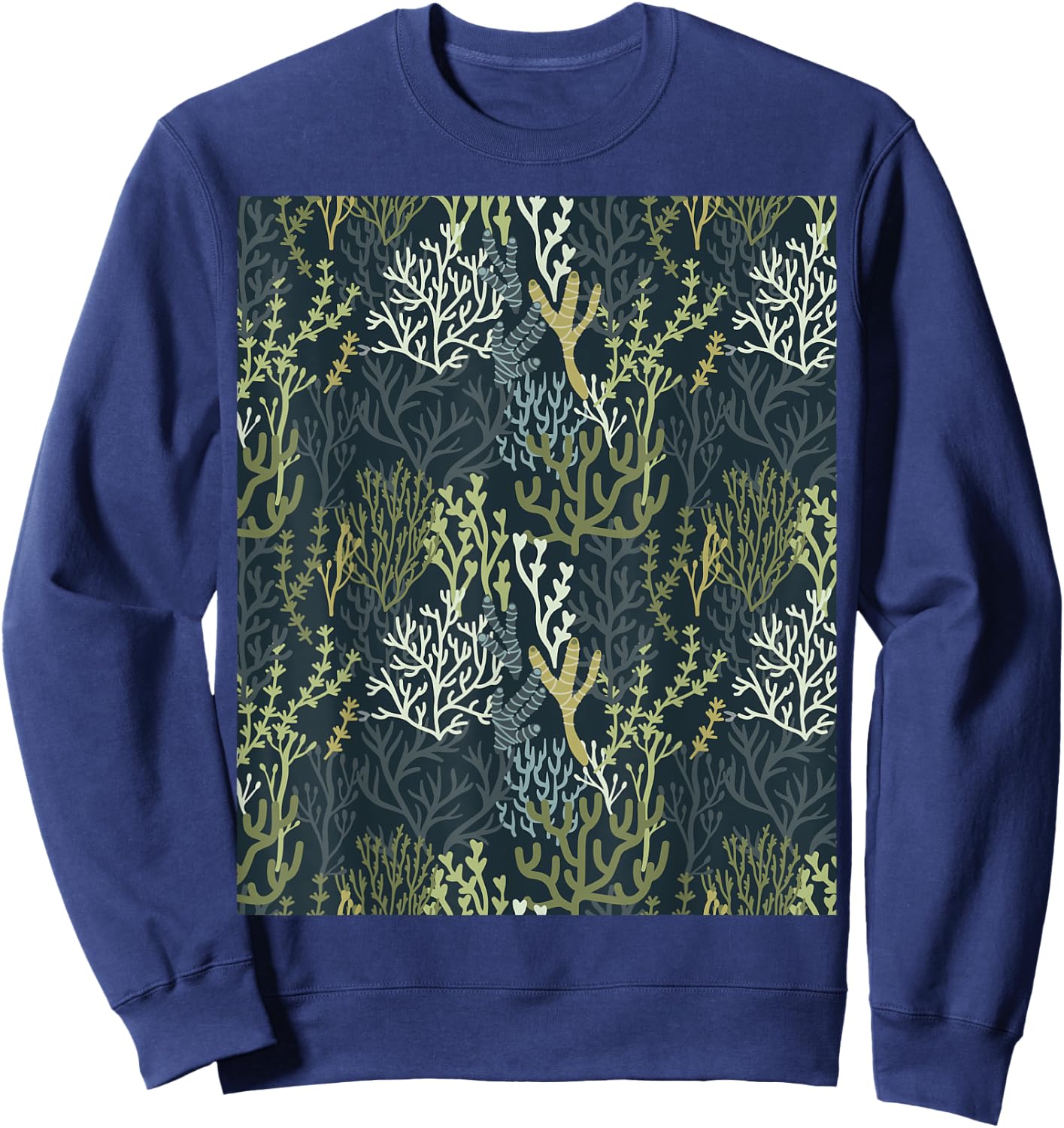 Coastal Grandma Beachy Green Coral Reef Pattern Men Women Sweatshirt - Sweatshirt | Navy