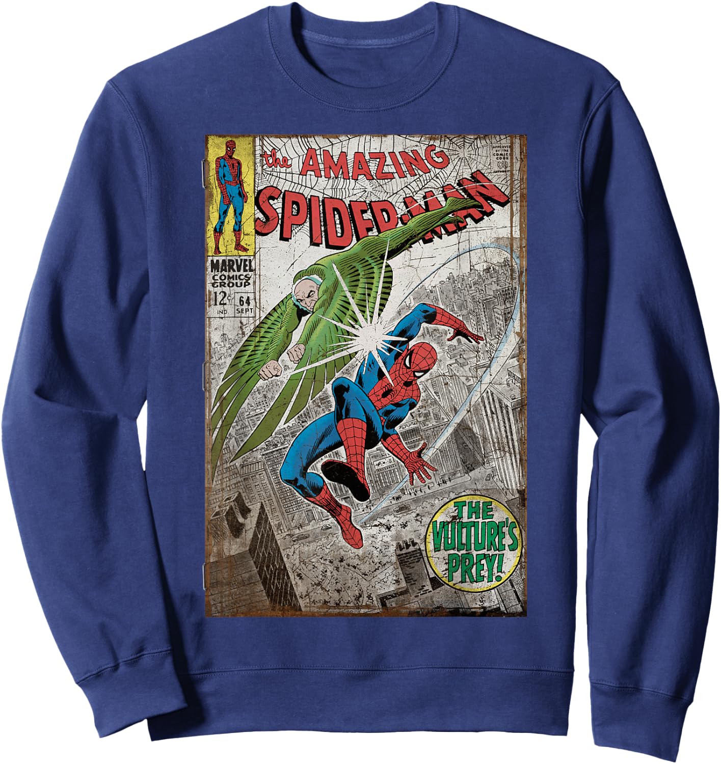 Marvel Comics Retro Spider-Man Vulture's Prey Distressed Sweatshirt - Sweatshirt | Navy