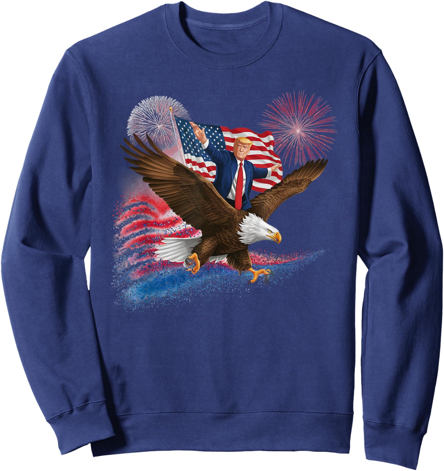 Patriotic Trump Bald Eagle American Pride USA Flag July 4th Sweatshirt - Sweatshirt | Navy