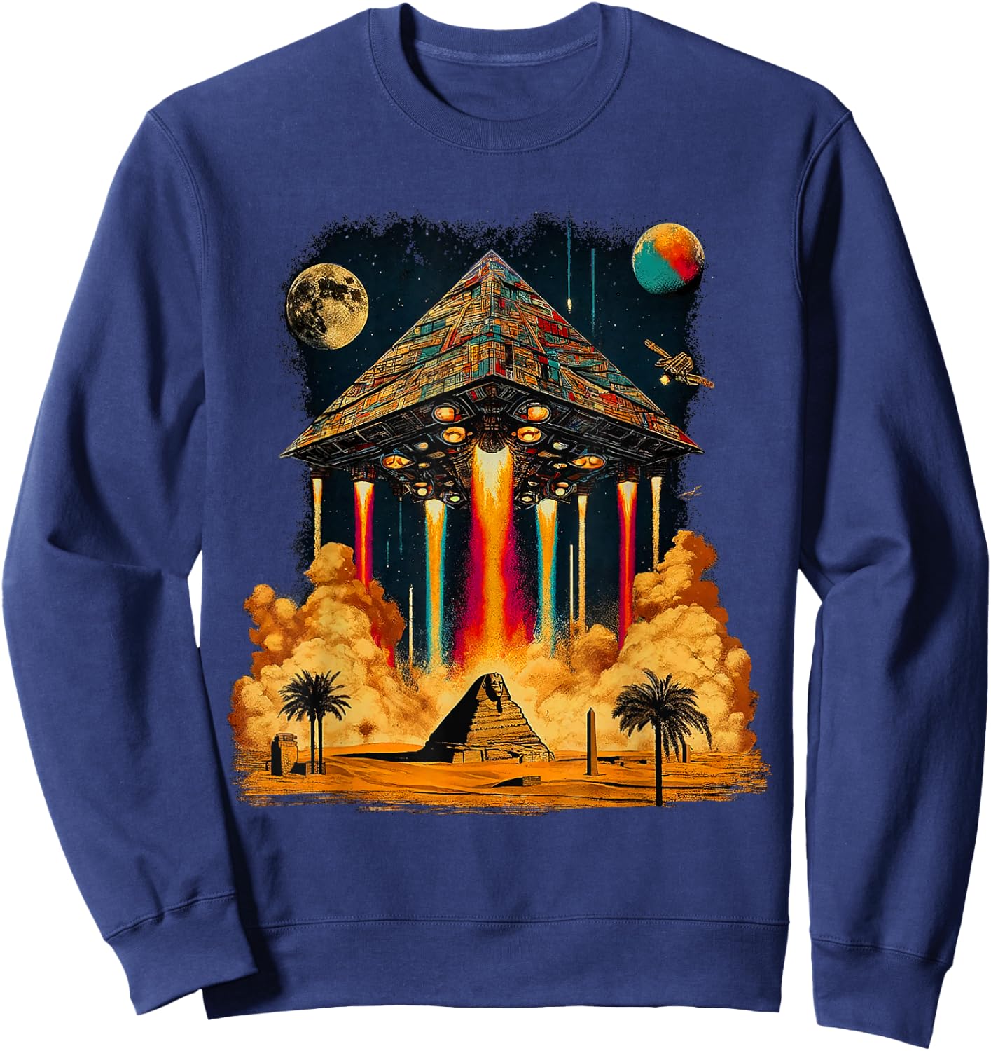 UFO Ancient Alien Pyramid Spaceship ancient astronaut Sweatshirt - Sweatshirt | Navy