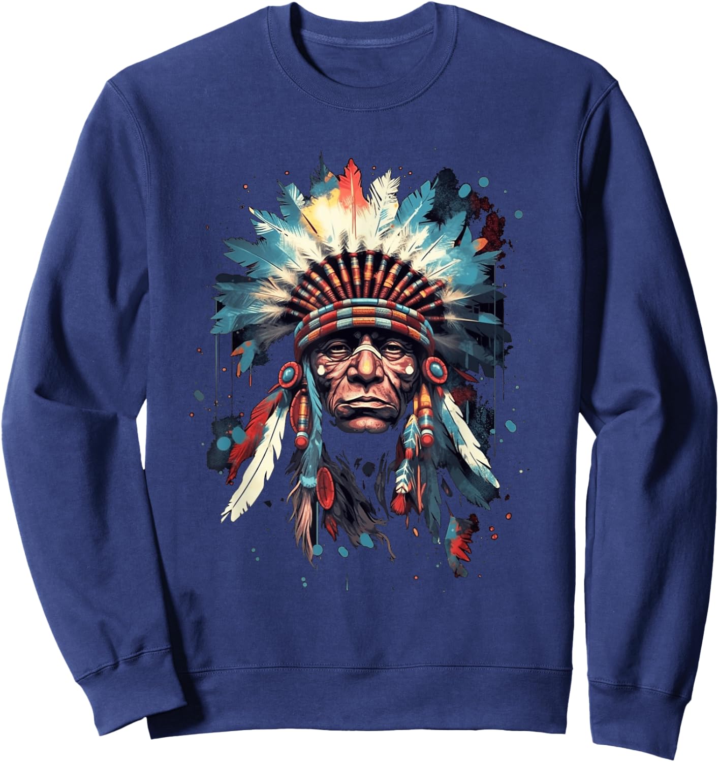 Native American Indian Headdress Traditional Art Men Women Sweatshirt - Sweatshirt | Navy