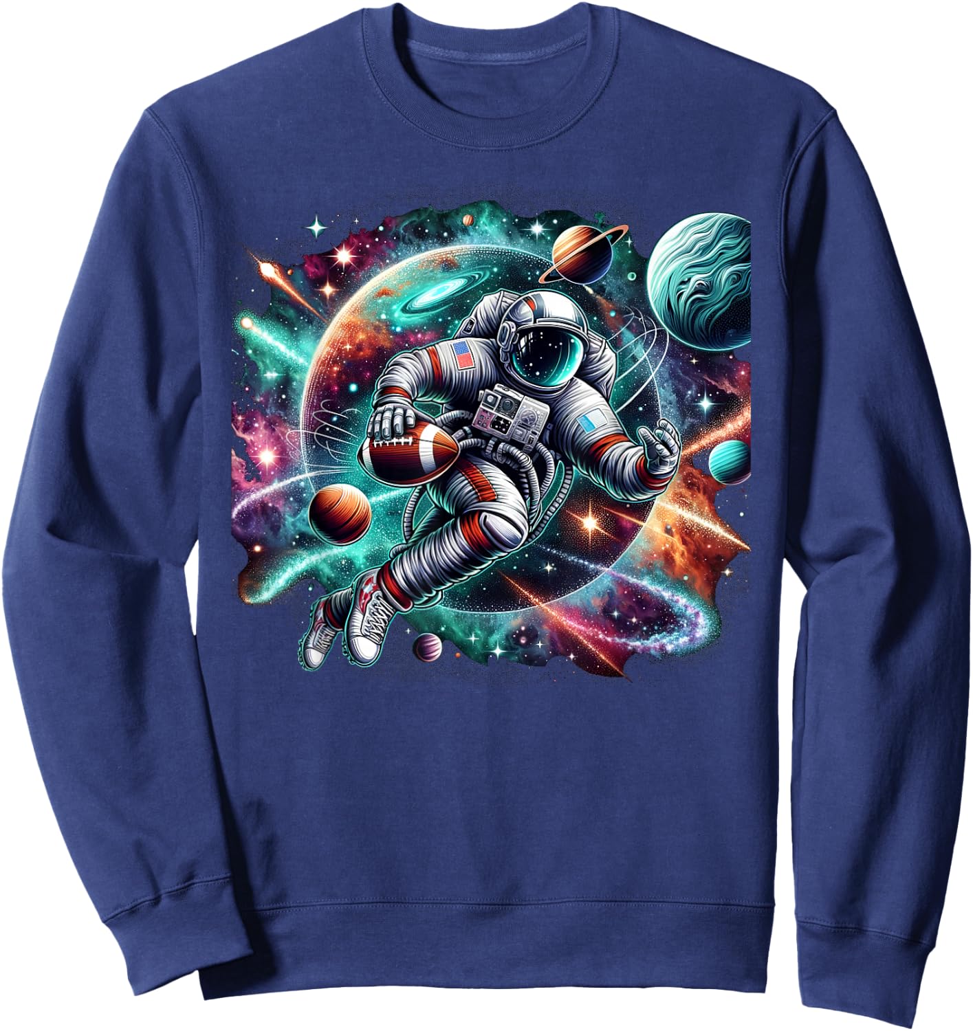 Cool Galaxy Football player Astronaut on American Football Sweatshirt - Sweatshirt | Navy