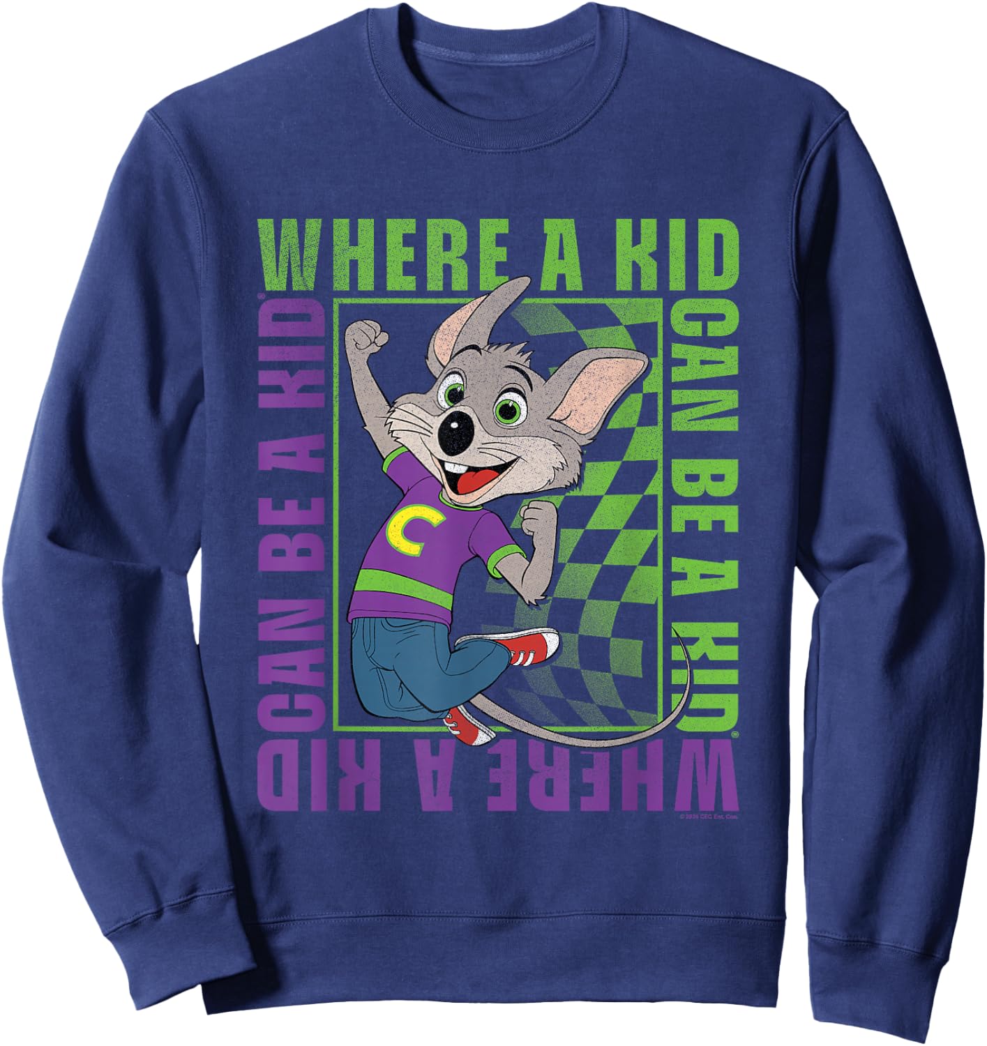 Chuck E. Cheese Where A Kid Can Be A Kid Modern Chuck Faded Sweatshirt - Sweatshirt | Navy