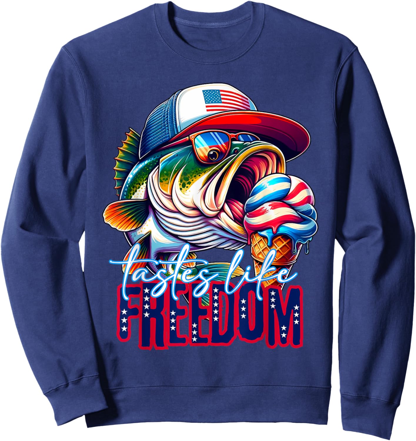 Tastes Like Freedom Bass Fishing Large Mouth Bass Fisherman Sweatshirt - Sweatshirt | Navy