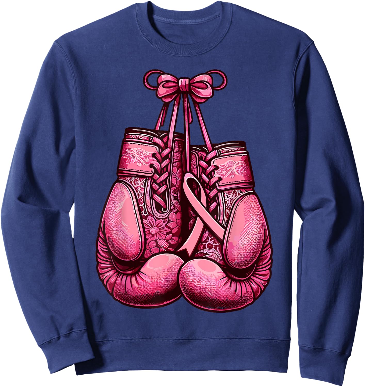 Breast Cancer Boxing Glove Pink Ribbon Awareness Fight Women Sweatshirt - Sweatshirt | Navy