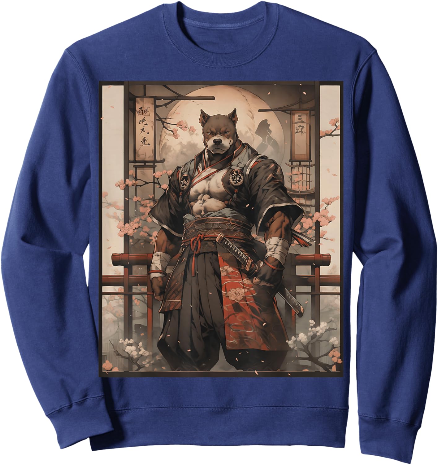 Pitbull Dog Samurai Full Gear Warriors Japanese Gothic Style Sweatshirt - Sweatshirt | Navy
