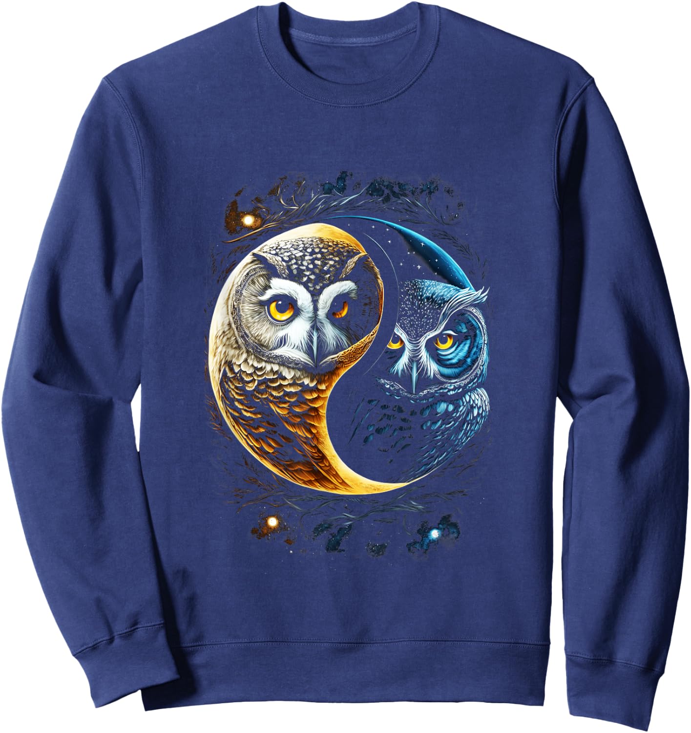 Moon Owl Birds Barn Humorous Yin And Yang Chinese Sweatshirt - Sweatshirt | Navy