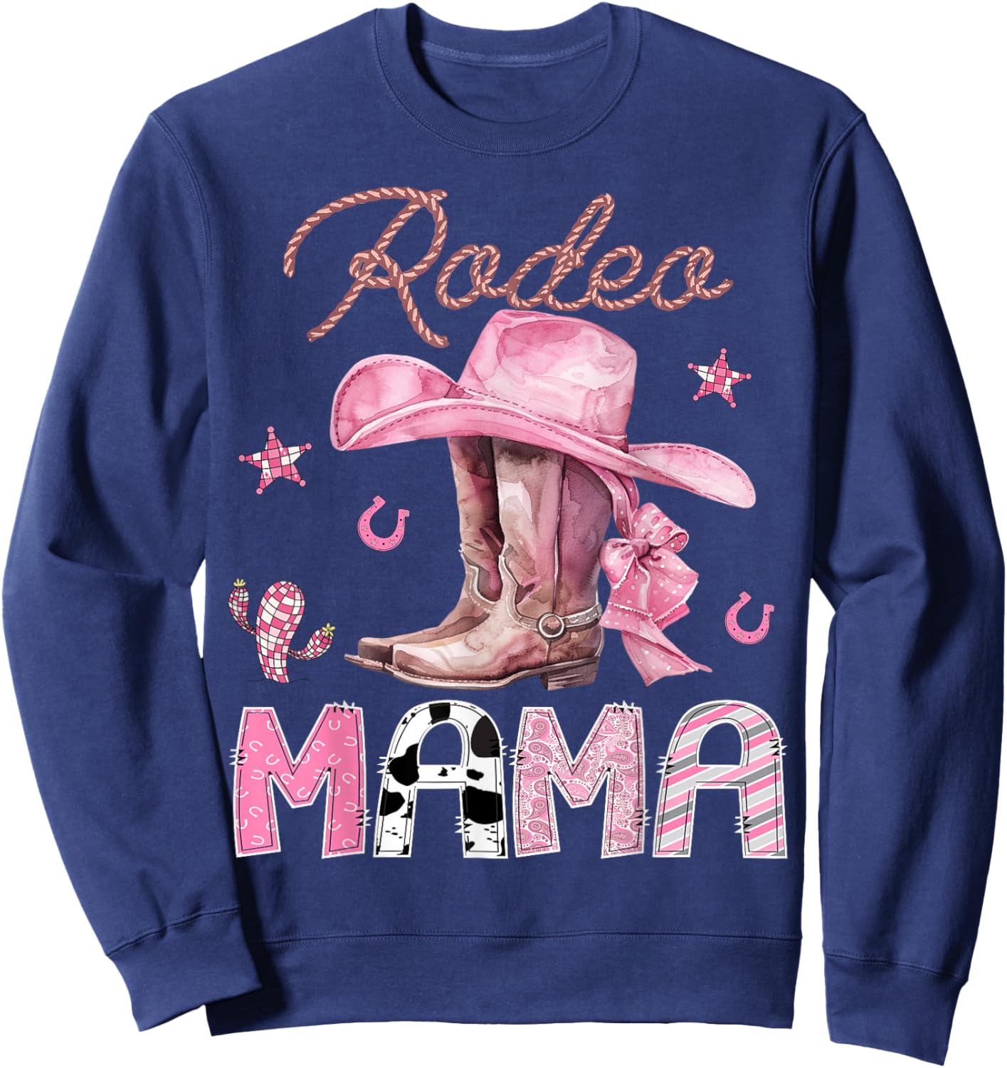 Rodeo Mama Pink Boots Coquette CowGirl Birthday Party Sweatshirt - Sweatshirt | Navy