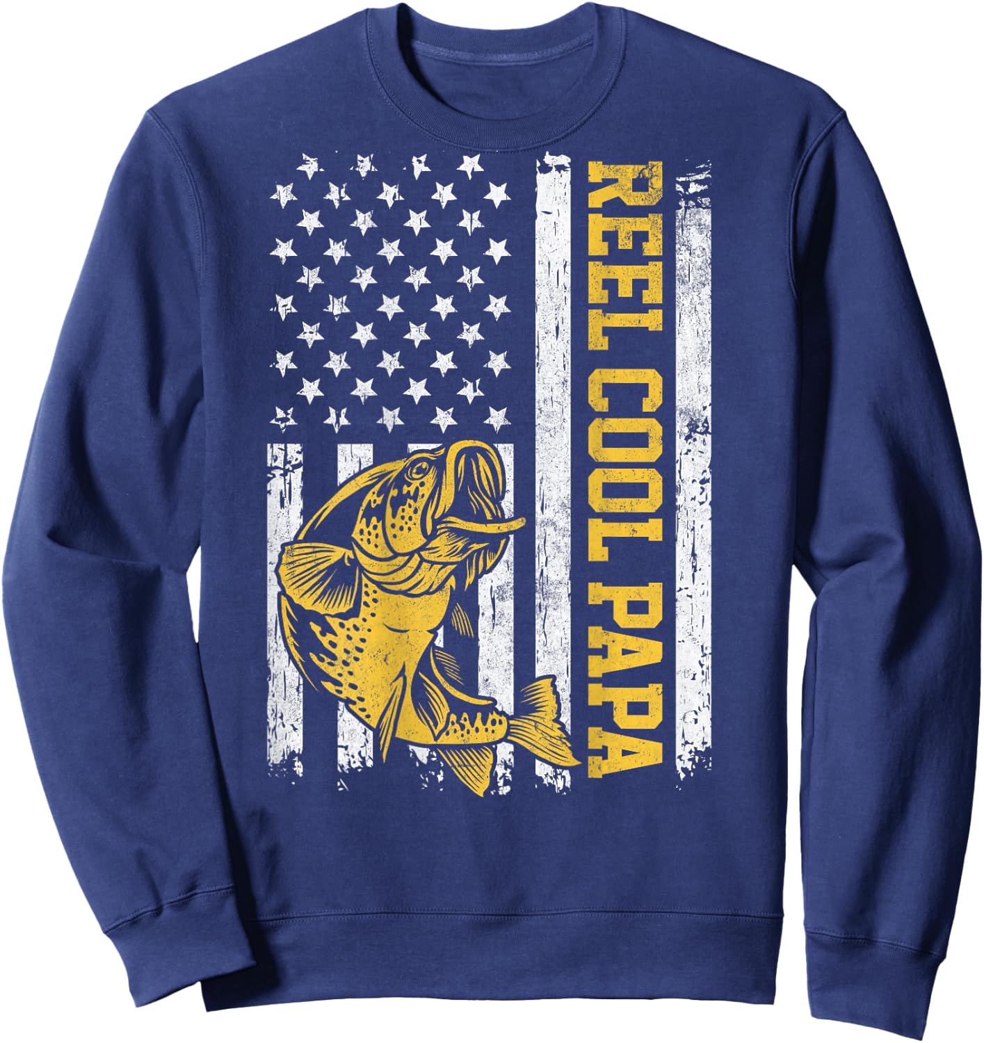 USA Flag Reel Cool Papa Patriotic Fishing Design On Back Women Men Sweatshirt - Sweatshirt | Navy