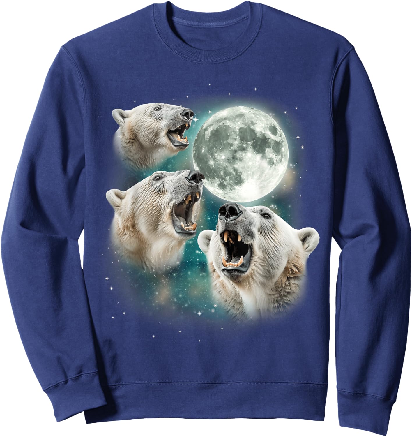 3 Snow Bear Moon | Funny Arctic Wildlife Howling Parody Sweatshirt - Sweatshirt | Navy