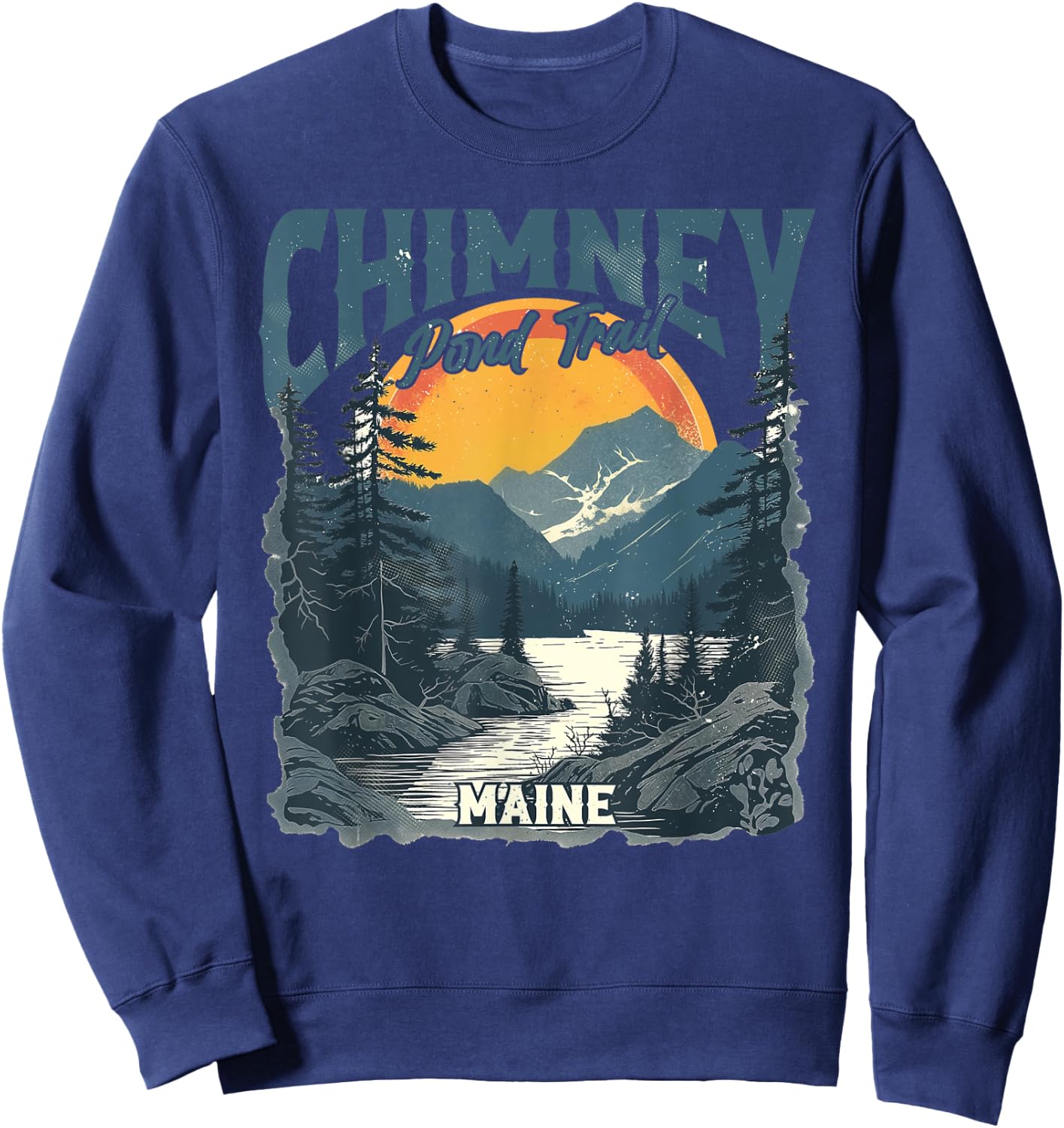 Chimney Pond Trail Maine Vintage Outdoor Retro Sweatshirt - Sweatshirt | Navy