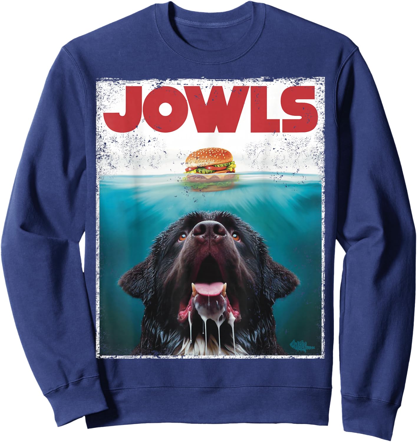 Newfie Jowls, Drooling Newfoundland Dog Paws, Mom Top, Dad Sweatshirt - Sweatshirt | Navy