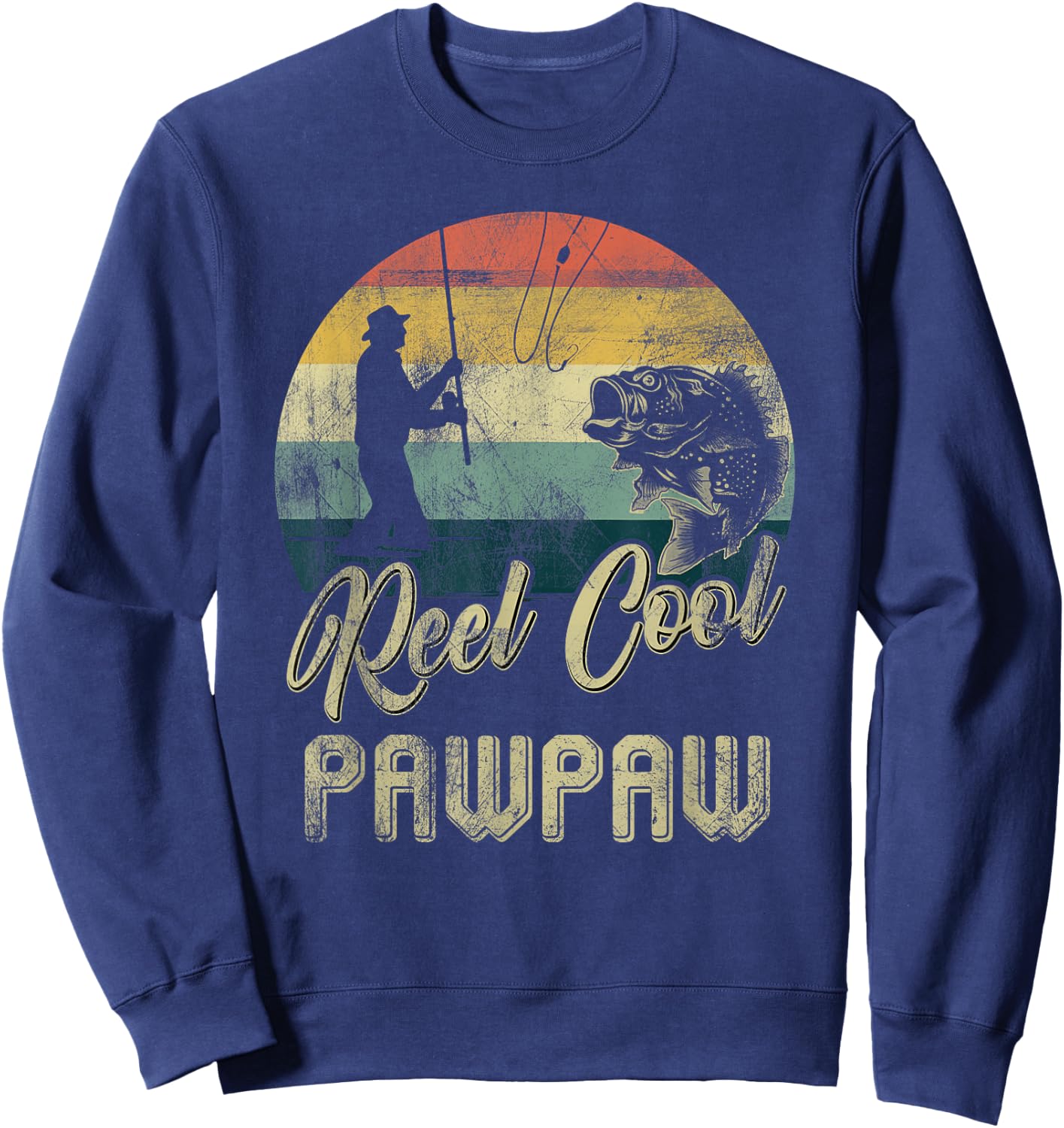 Funny Vintage Reel Cool Pawpaw Fish Fishing Father's Day Sweatshirt - Sweatshirt | Navy