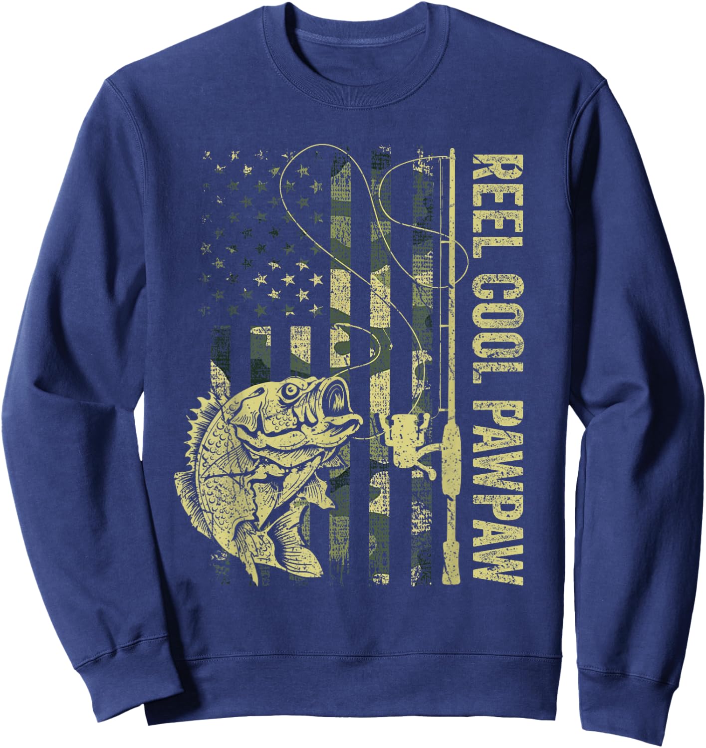 Reel Cool Pawpaw Camouflage American Flag Father's Day Gift Sweatshirt - Sweatshirt | Navy
