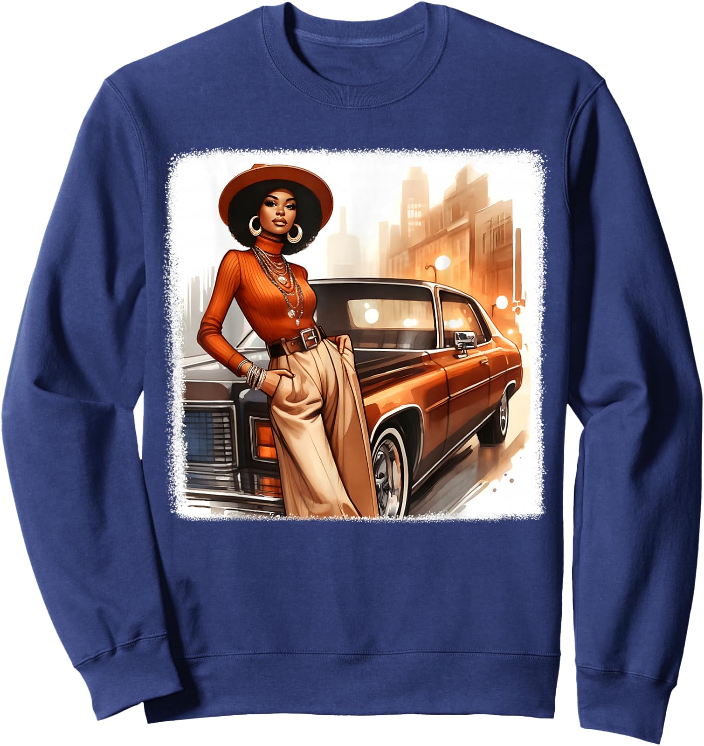 African American 1970s 80s Vintage Vibes Black Girl Old Car Sweatshirt - Sweatshirt | Navy