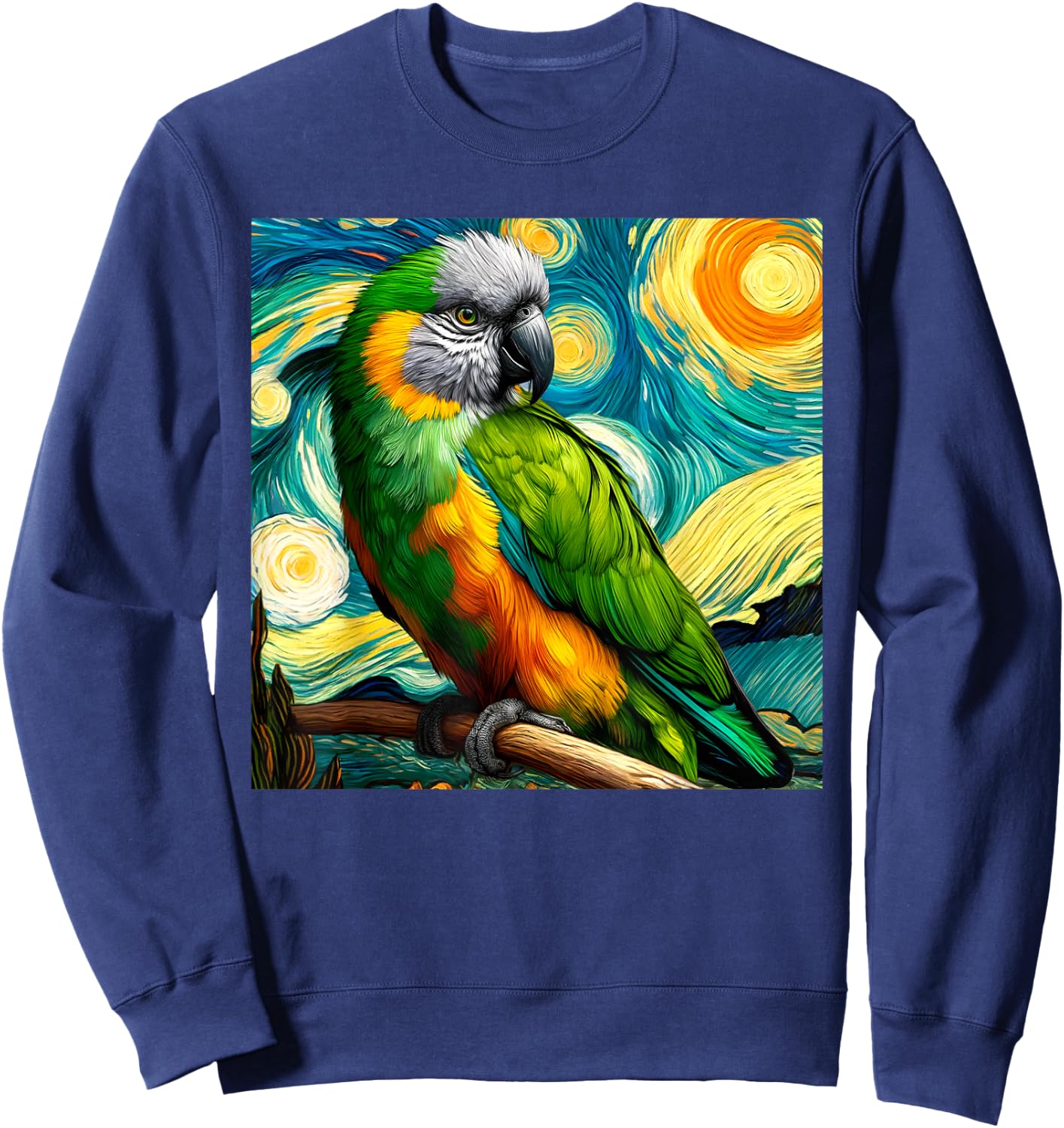 Senegal Parrot Owner Bird Breeder Starry Night Van Gogh Art Sweatshirt - Sweatshirt | Navy