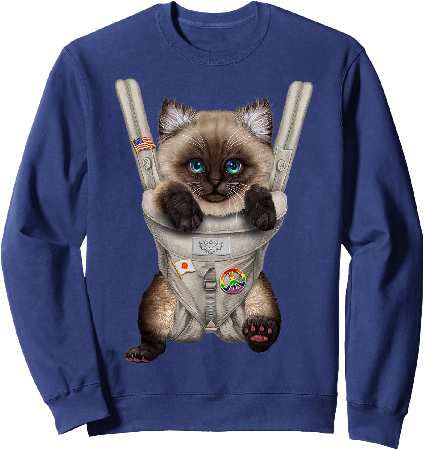 Siamese Cat in Baby Carrier Men Women Kids Sweatshirt - Sweatshirt | Navy