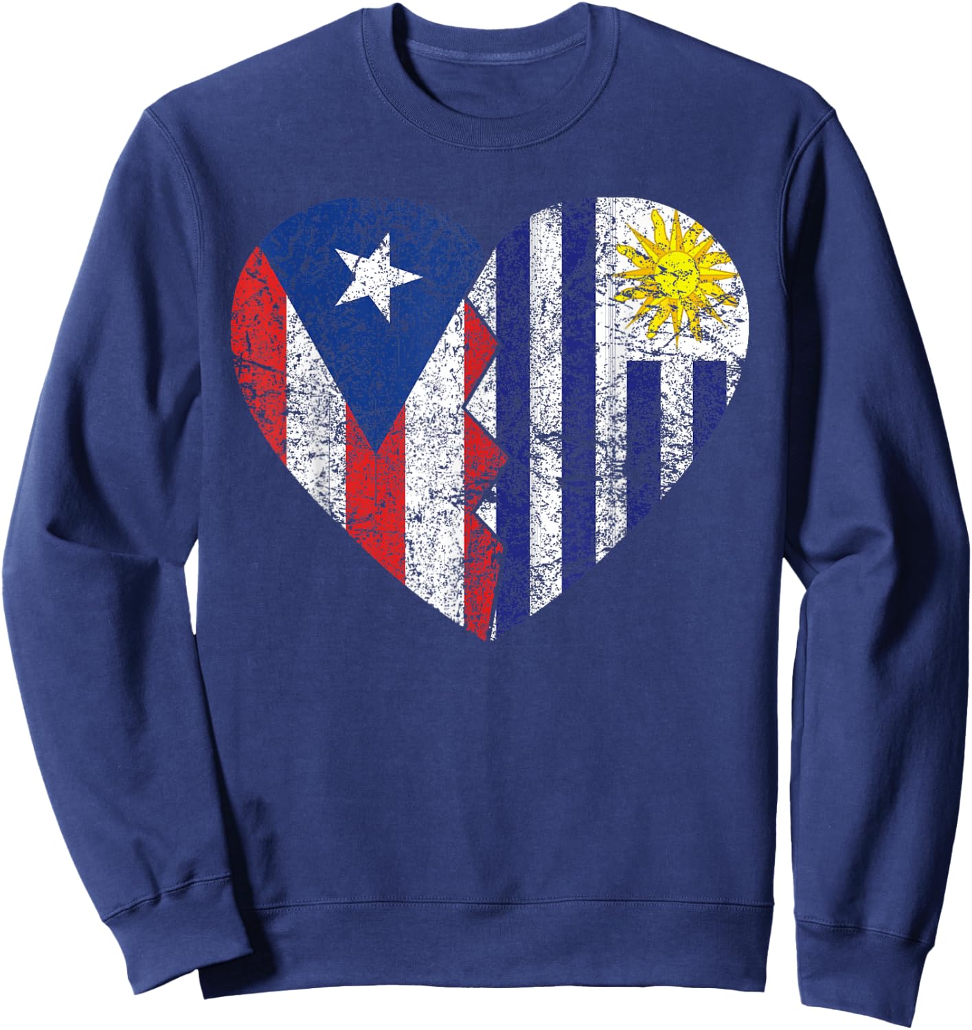 Uruguayan Puerto Rican Flags Heart | Puerto Rico Uruguay Sweatshirt - Sweatshirt | Navy