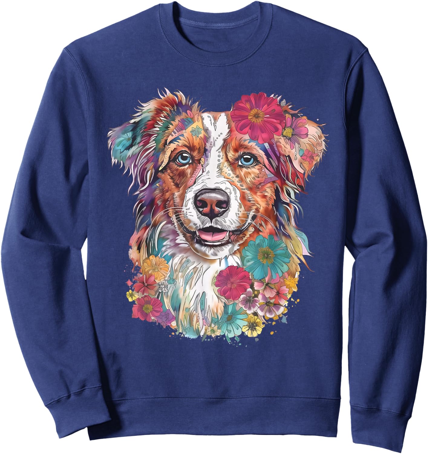 Floral Dog Lover Shirt, Aussie Dog Mom Floral Sweatshirt - Sweatshirt | Navy