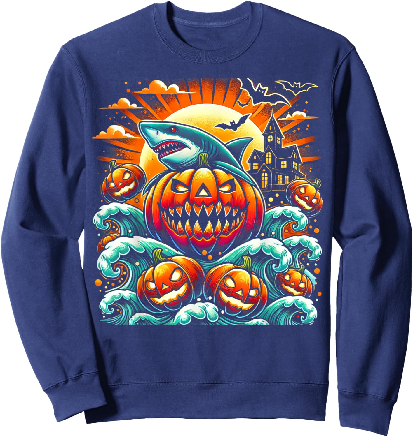 Pumpkin Shark Halloween Sweatshirt - Sweatshirt | Navy