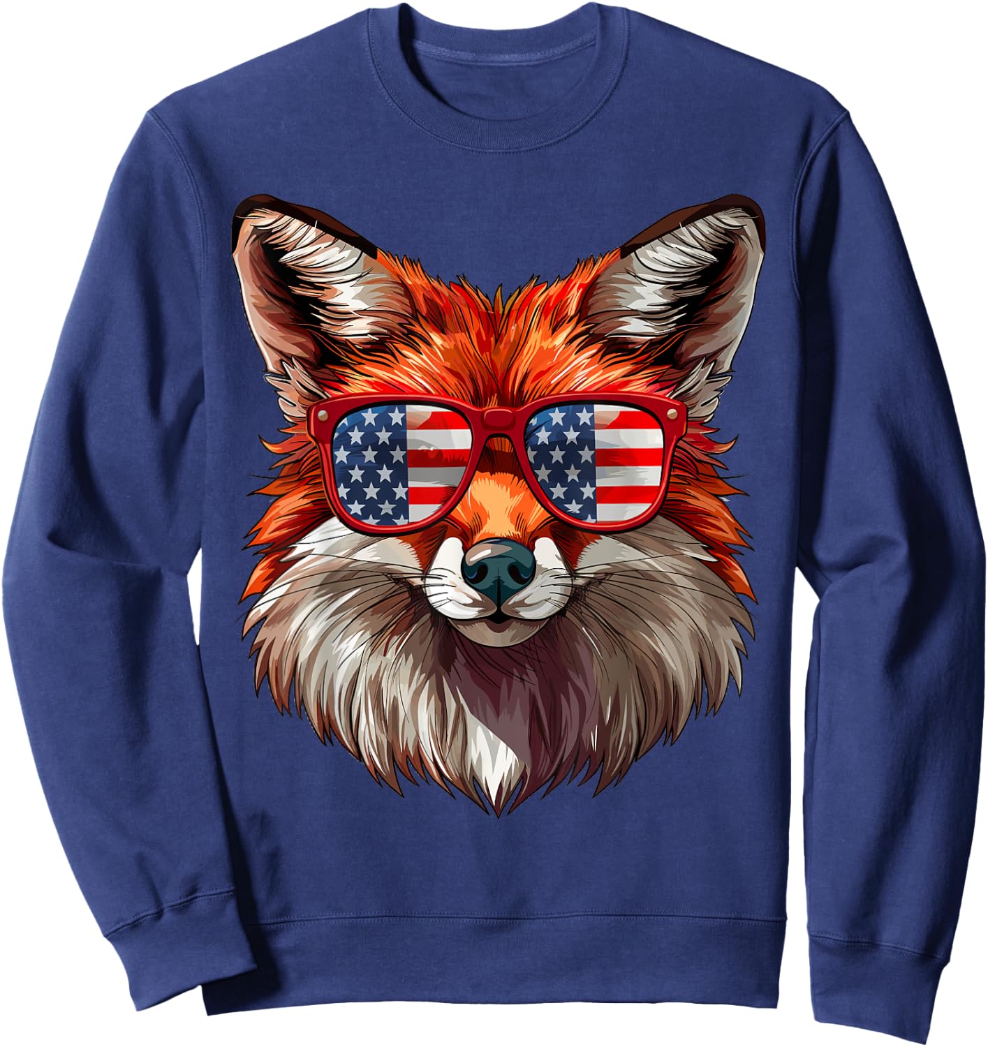 Foxy American Flag Funny Foxy Lovers Mom Dad 4th of July Sweatshirt - Sweatshirt | Navy