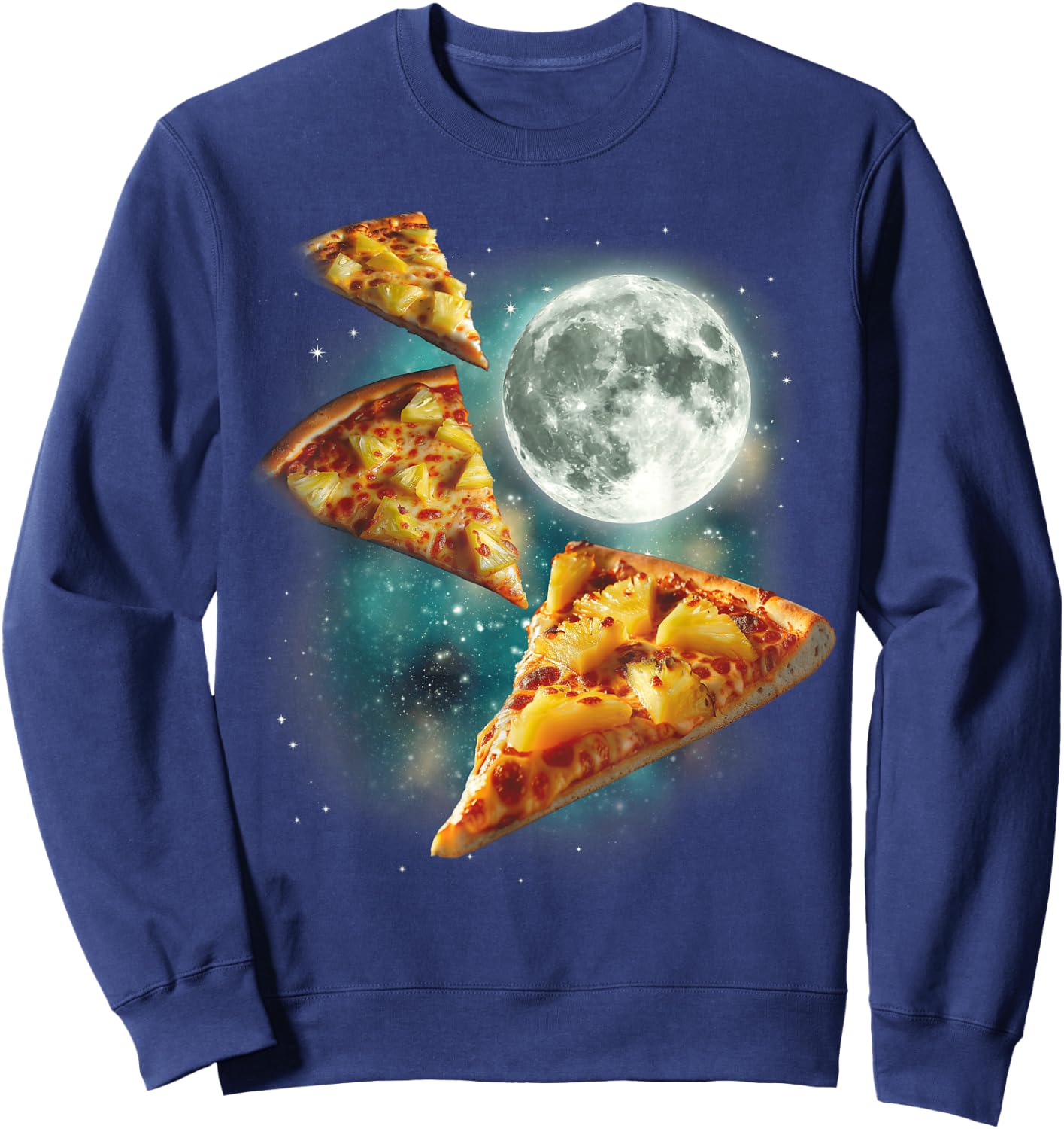 Three Pineapple Pizza Moon | Cursed Funny 3 Pizzas Meme Sweatshirt - Sweatshirt | Navy