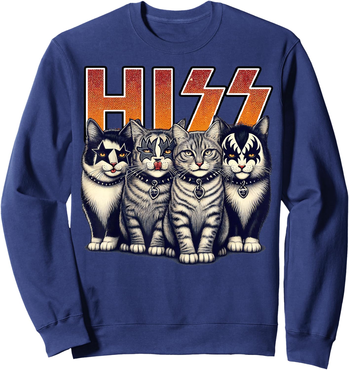 Hiss Funny Cats Kittens Rock Rockin Birthday Gifts Idea Sweatshirt - Sweatshirt | Navy