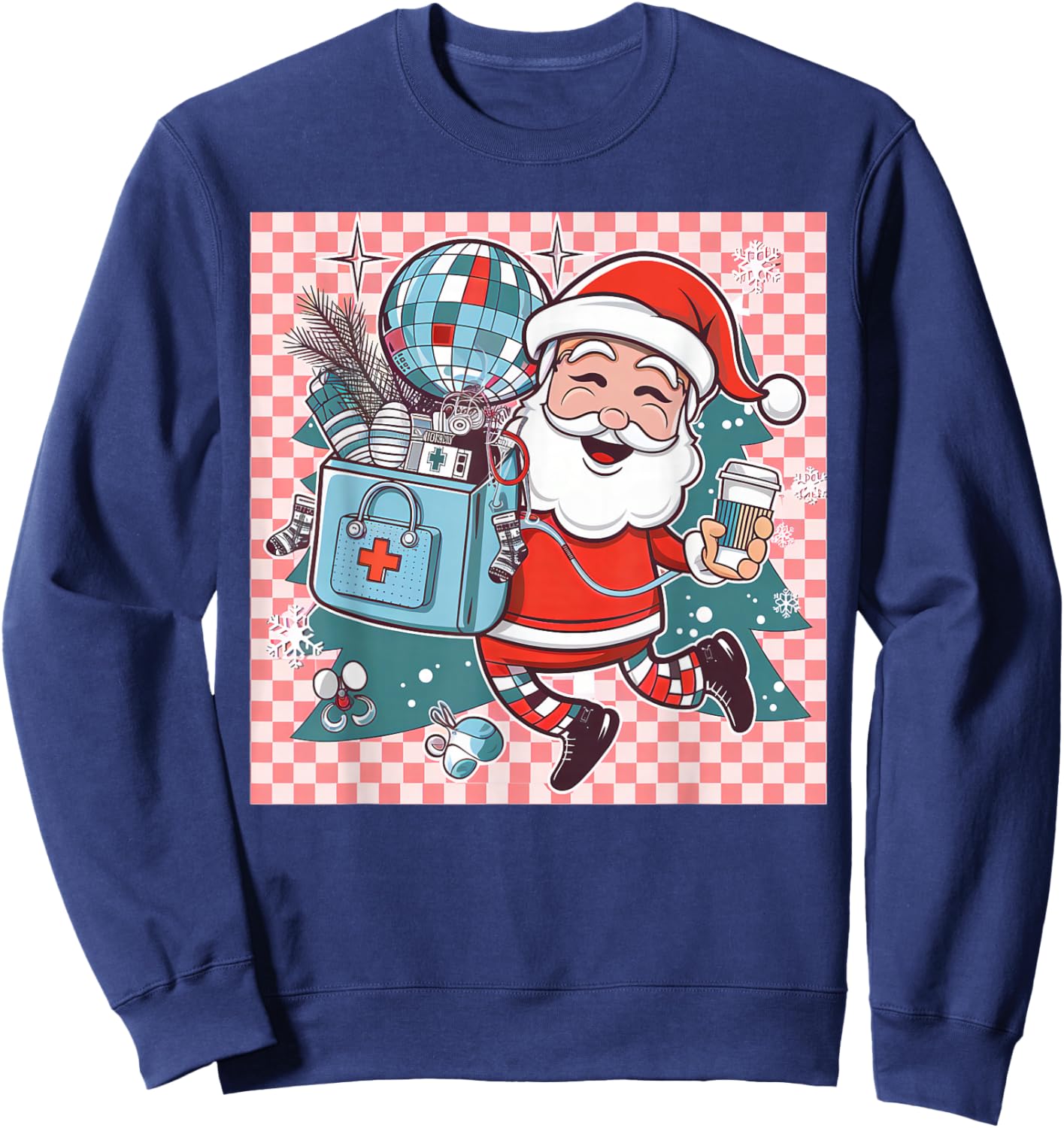 Christmas Santa Nurse Disco Ball Rn CNA Icu Med Surg Picu Sweatshirt - Sweatshirt | Navy