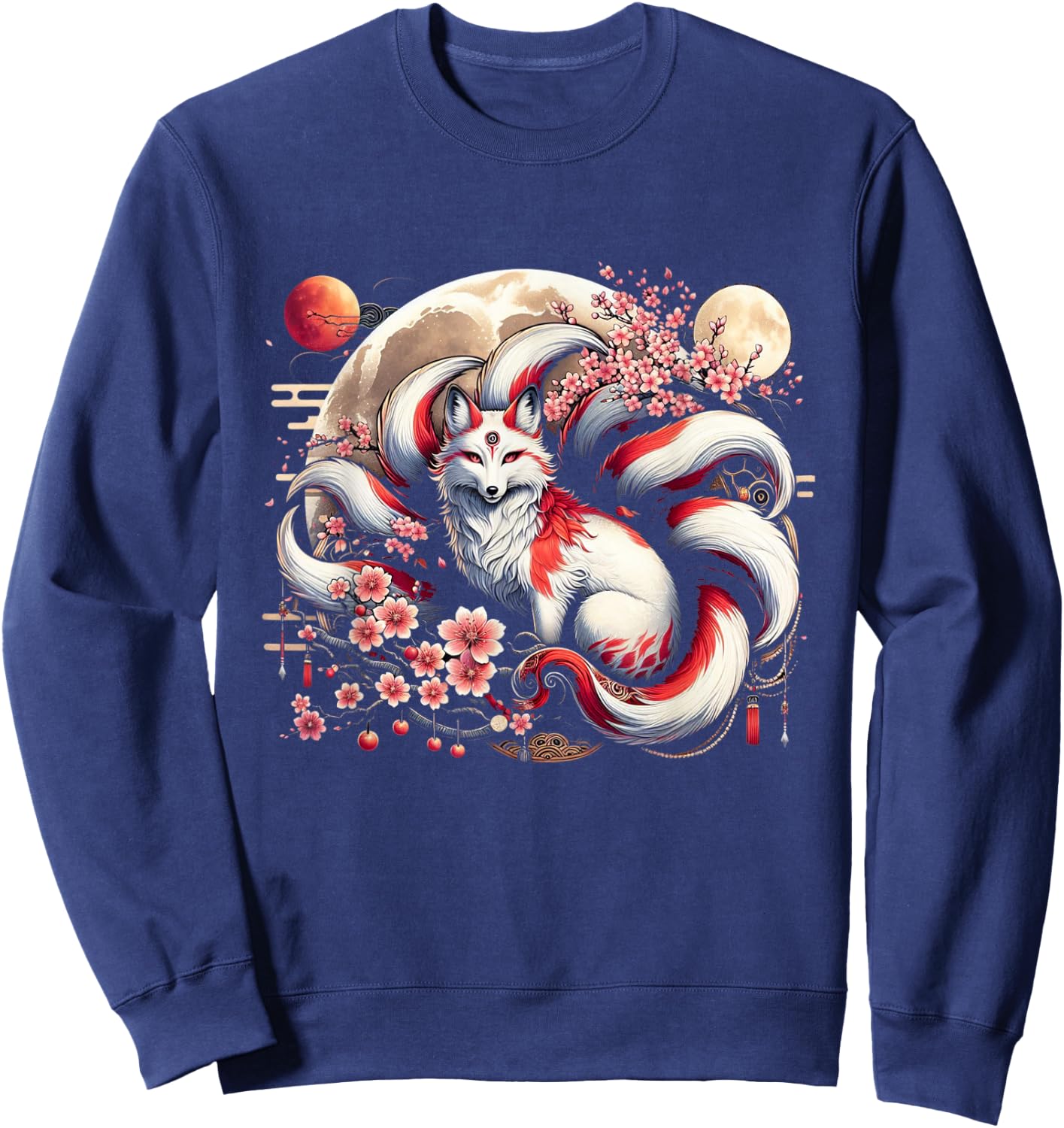 Kitsune Japanese Nine-tailed Fox With Sweatshirt - Sweatshirt | Navy