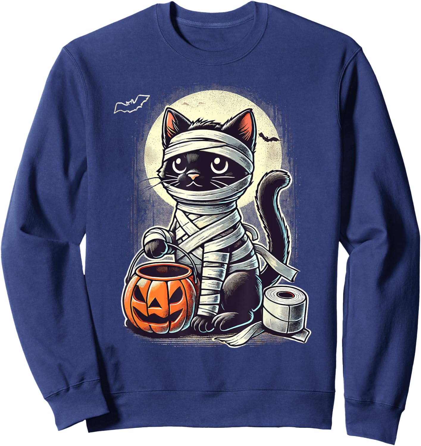 Black Cat Mummy Men Women Kids Halloween Funny Black Cat Sweatshirt - Sweatshirt | Navy