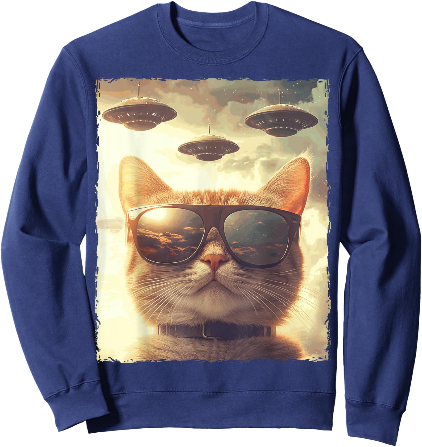 Funny Cat Sunglasses Selfie Ufos Sweatshirt - Sweatshirt | Navy