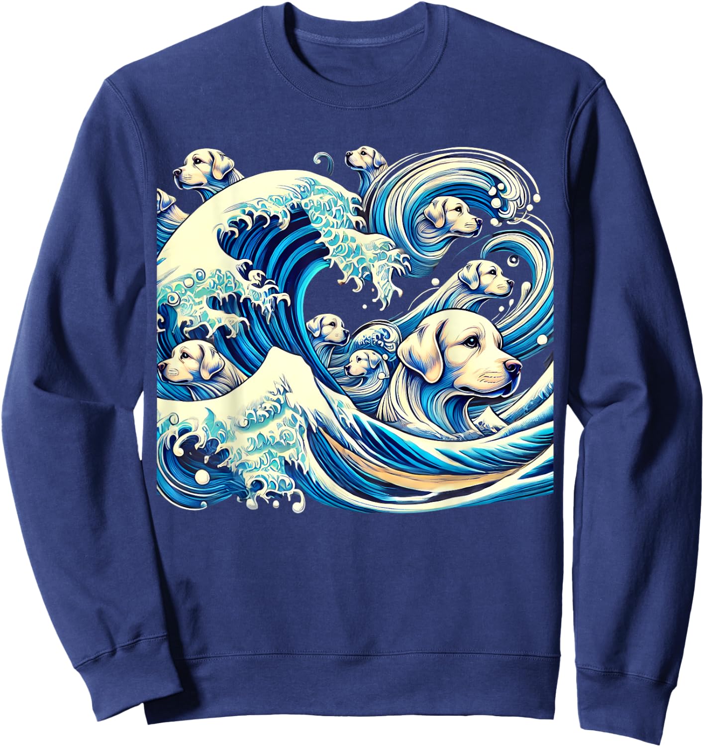 White Labrador Retriever Blue Dogs Wave Lab Puppy Japan Art Sweatshirt - Sweatshirt | Navy