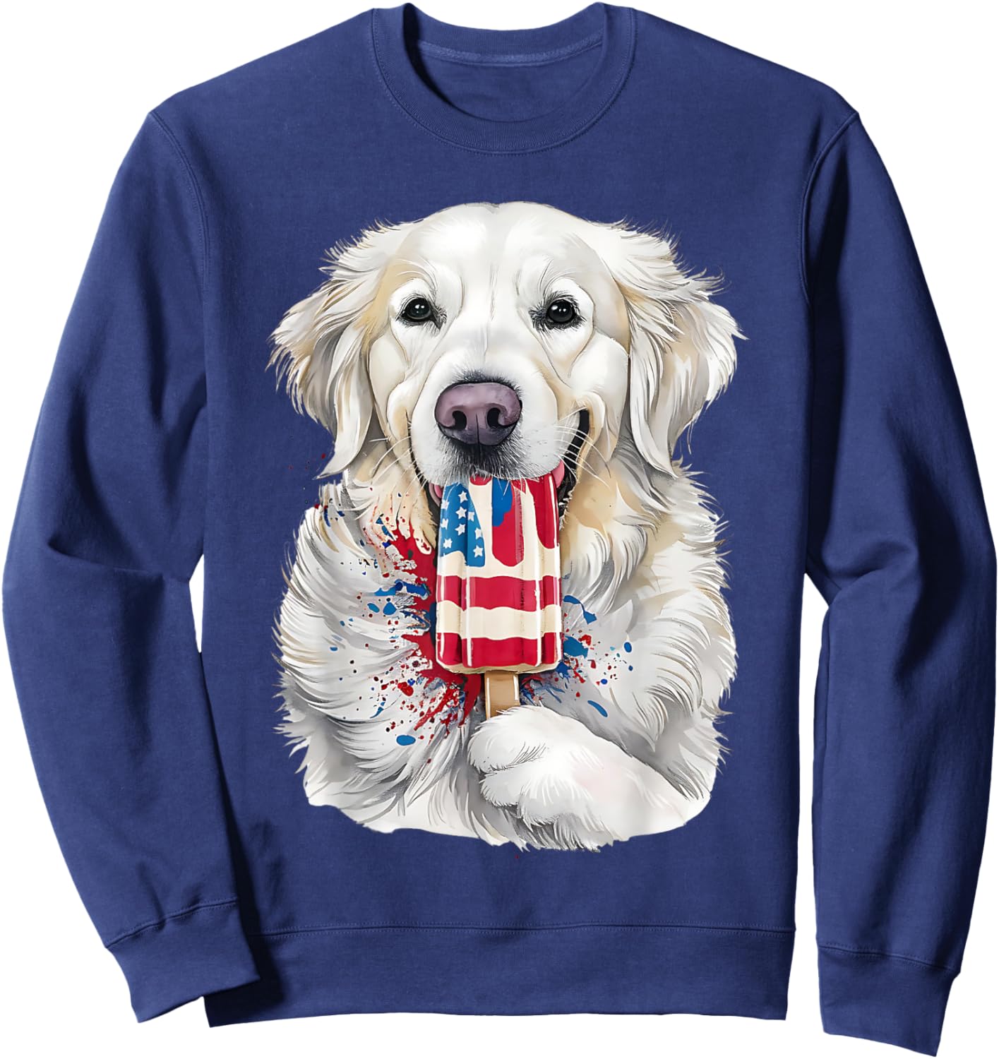 4th of July White English Cream Golden Retriever Popsicle Kids Men Sweatshirt - Sweatshirt | Navy