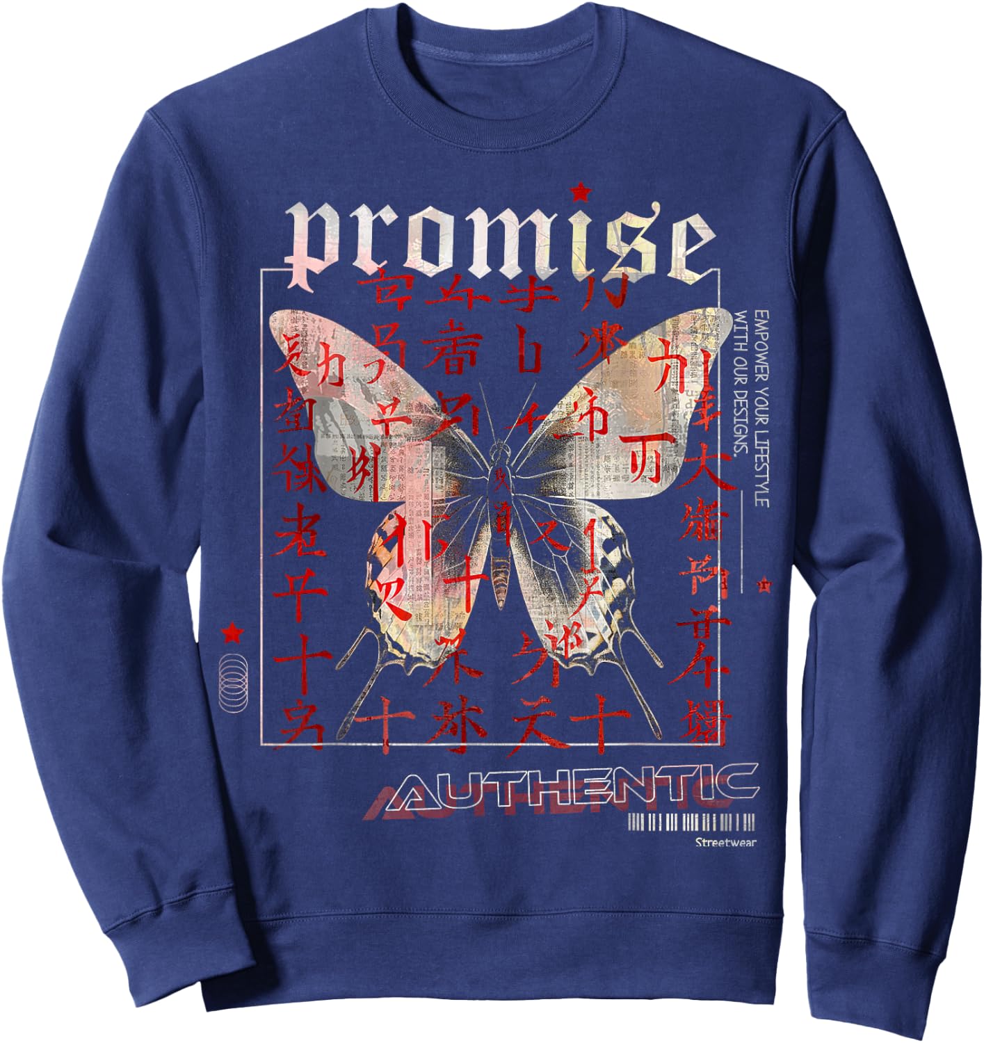 Butterfly | Frontprint | Anime Animal Art Graphic Anime Sweatshirt - Sweatshirt | Navy