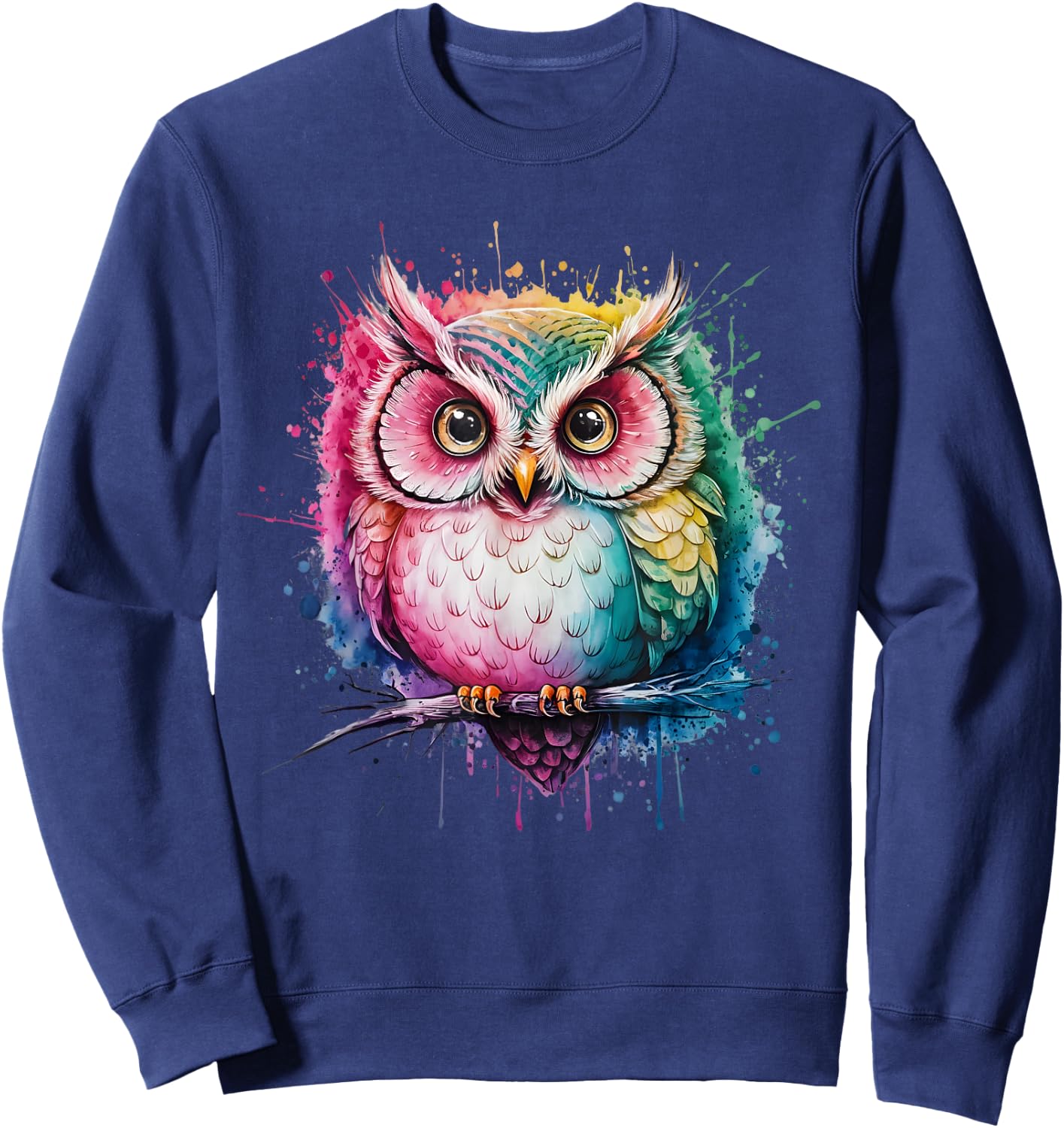 Owl Men Woman Colorful Watercolor Owl Sweatshirt - Sweatshirt | Navy