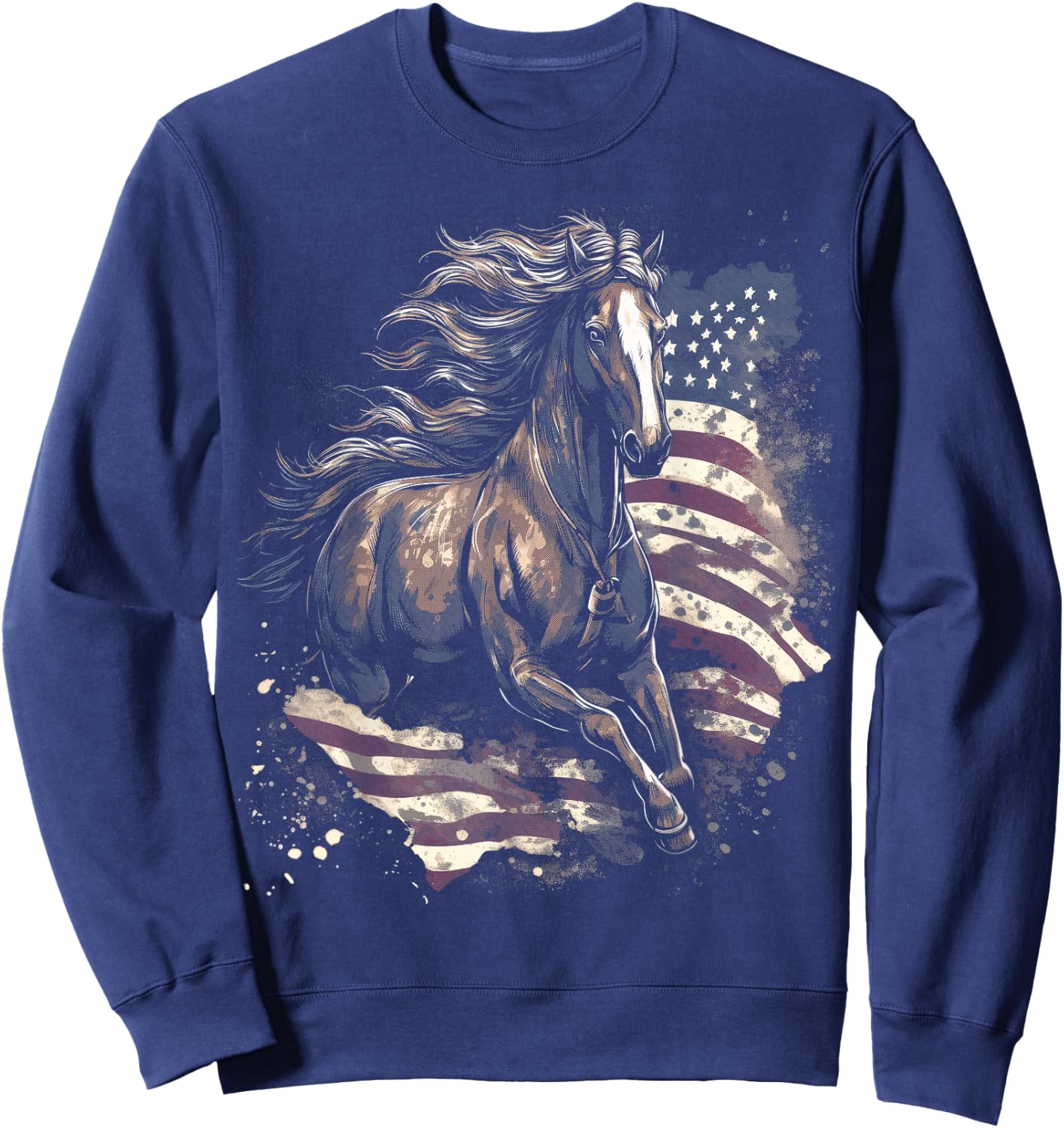 Patriotic Horse American Flag Horseback Riding Western Farm Sweatshirt - Sweatshirt | Navy
