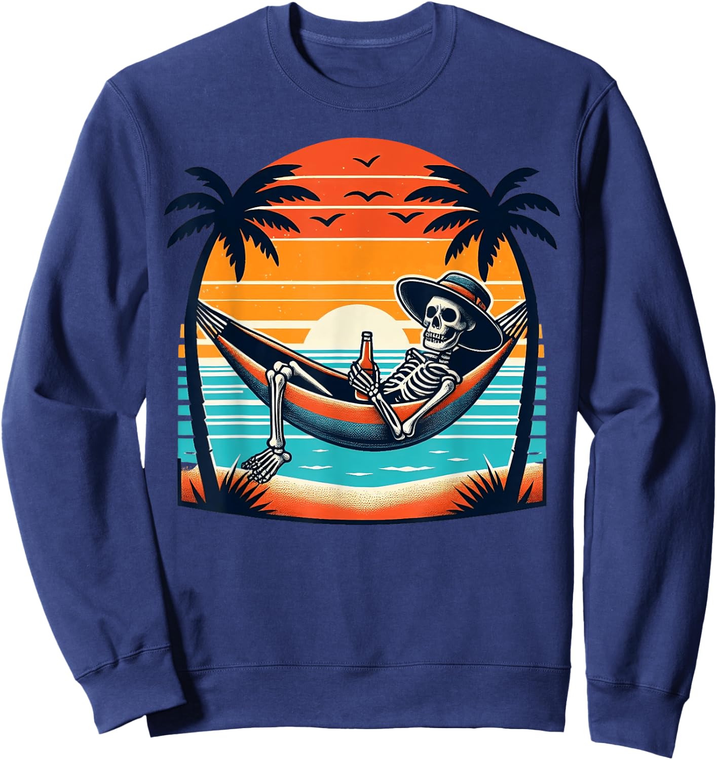 Tropical Beach Vacation Skeleton Summer Drinking Skeleton Women Sweatshirt - Sweatshirt | Navy