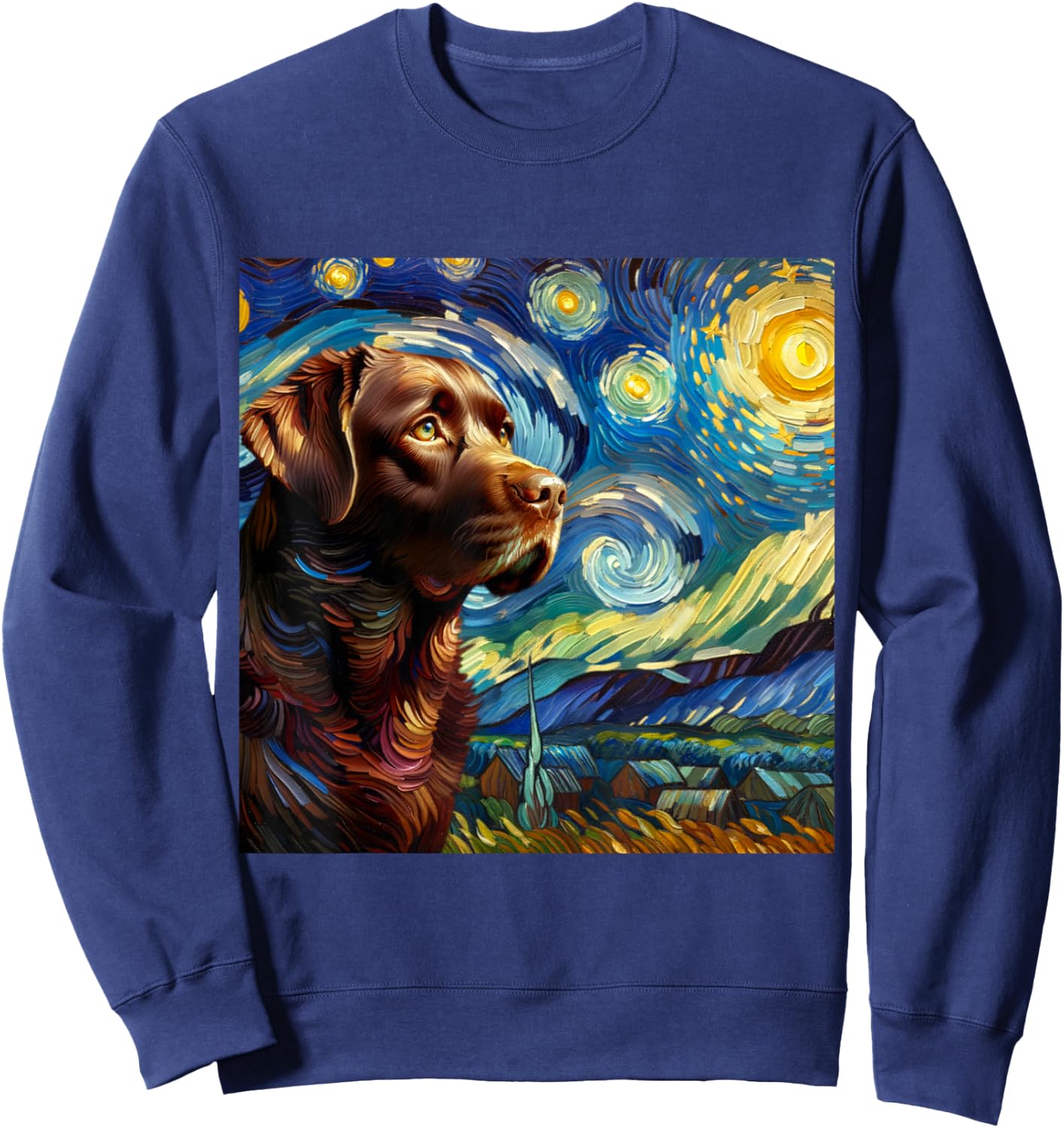 Chocolate Labrador Starry Night Shirt Vincent Van Gogh Lab Sweatshirt - Sweatshirt | Navy